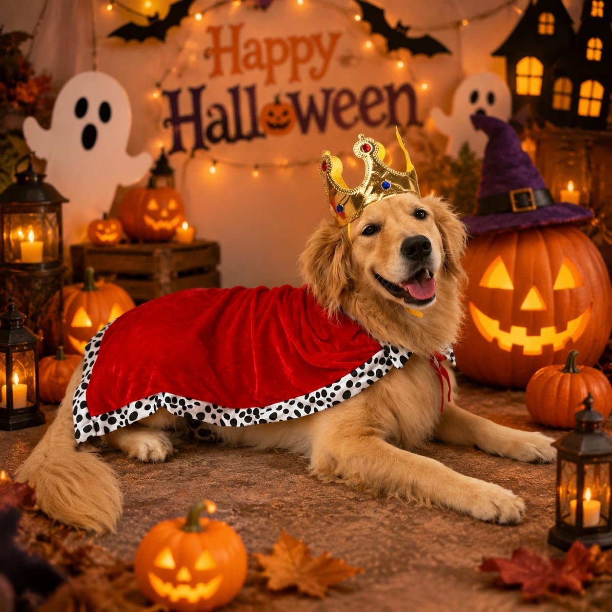 Dog Halloween Costumes for Large Dogs,Funny Dog Costume King Crown Cape(XL) - Image 2