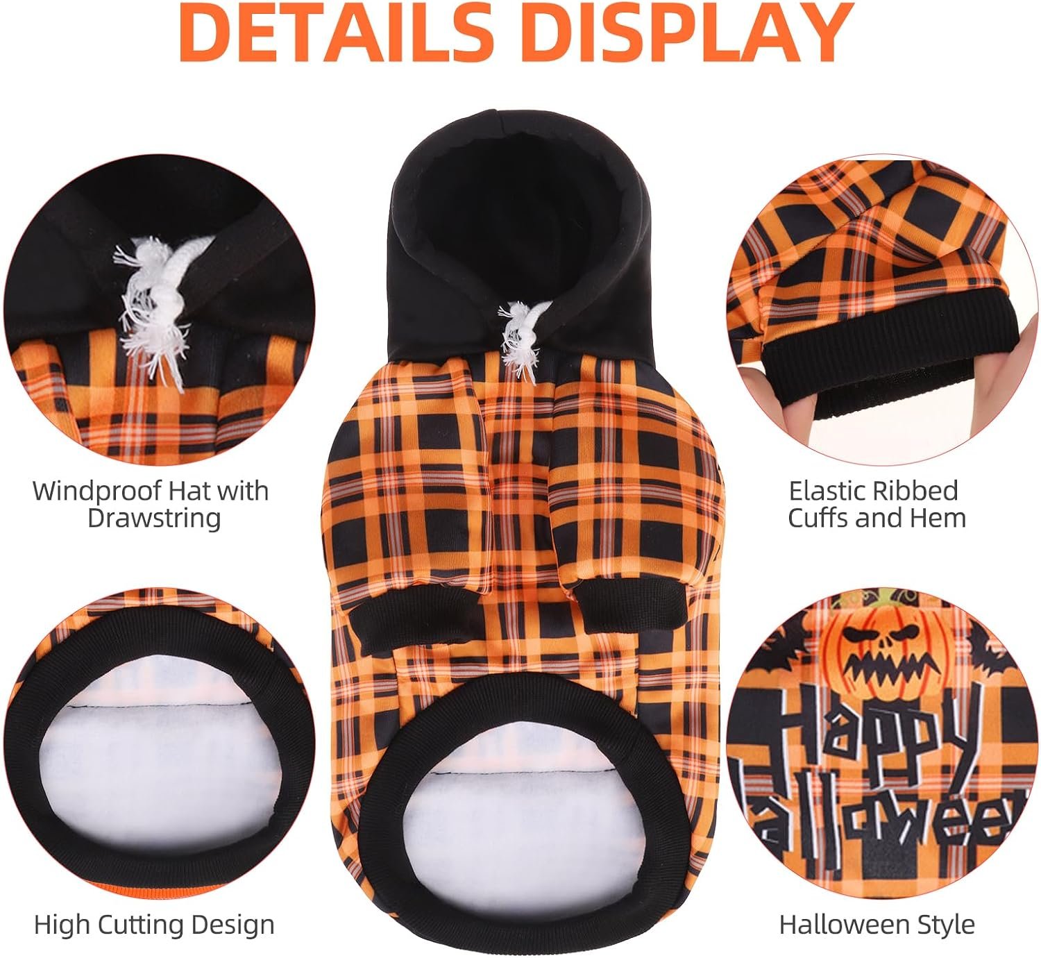 PUPTECK Halloween Dog Hoodie Fall Pet Sweatshirt Soft Warm Clothes Fleece Lined with Hat for Small Medium Large Dogs, Pocket Design, Black L - Image 4