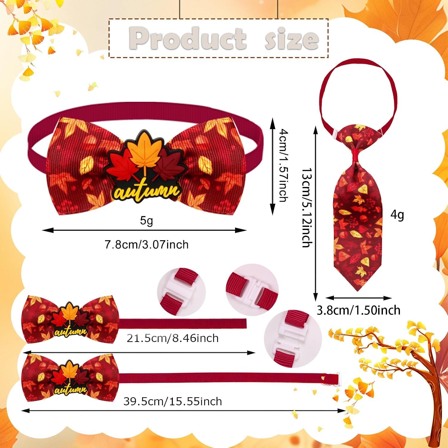 22pcs Fall Dog Bow Tie, Adjustable Bowtie Collar Attachment for Small Medium Pets, Bulk Neckties Set for Thanksgiving Day,Autumn Pet Supplies Charms Hair Costume Accessories(Maple Leaf, Pumpkin) - Image 2