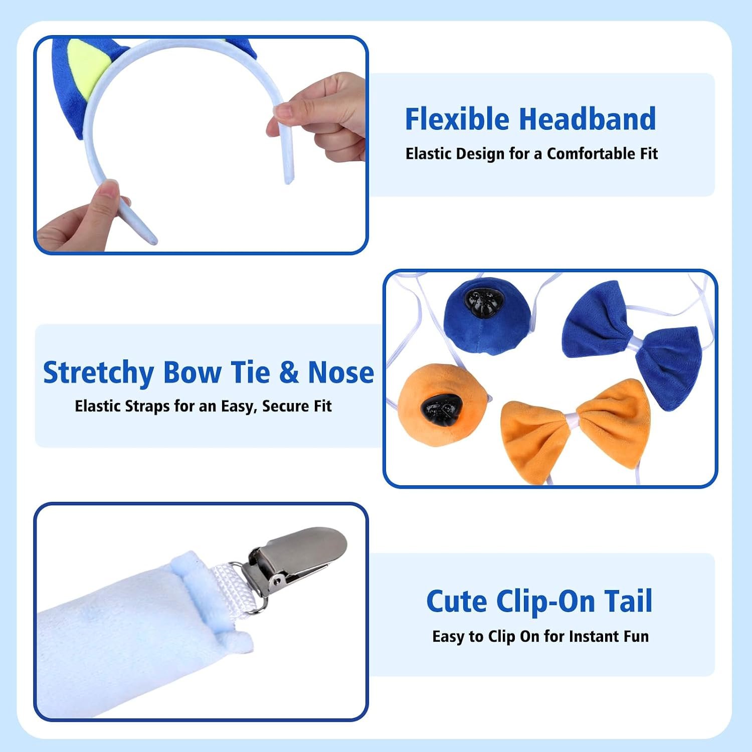Animal Costume Accessories Set Includes Ear Headband Nose Bow Tie Fancy Dress Cosplay for Halloween Cartoon Drama - Image 4