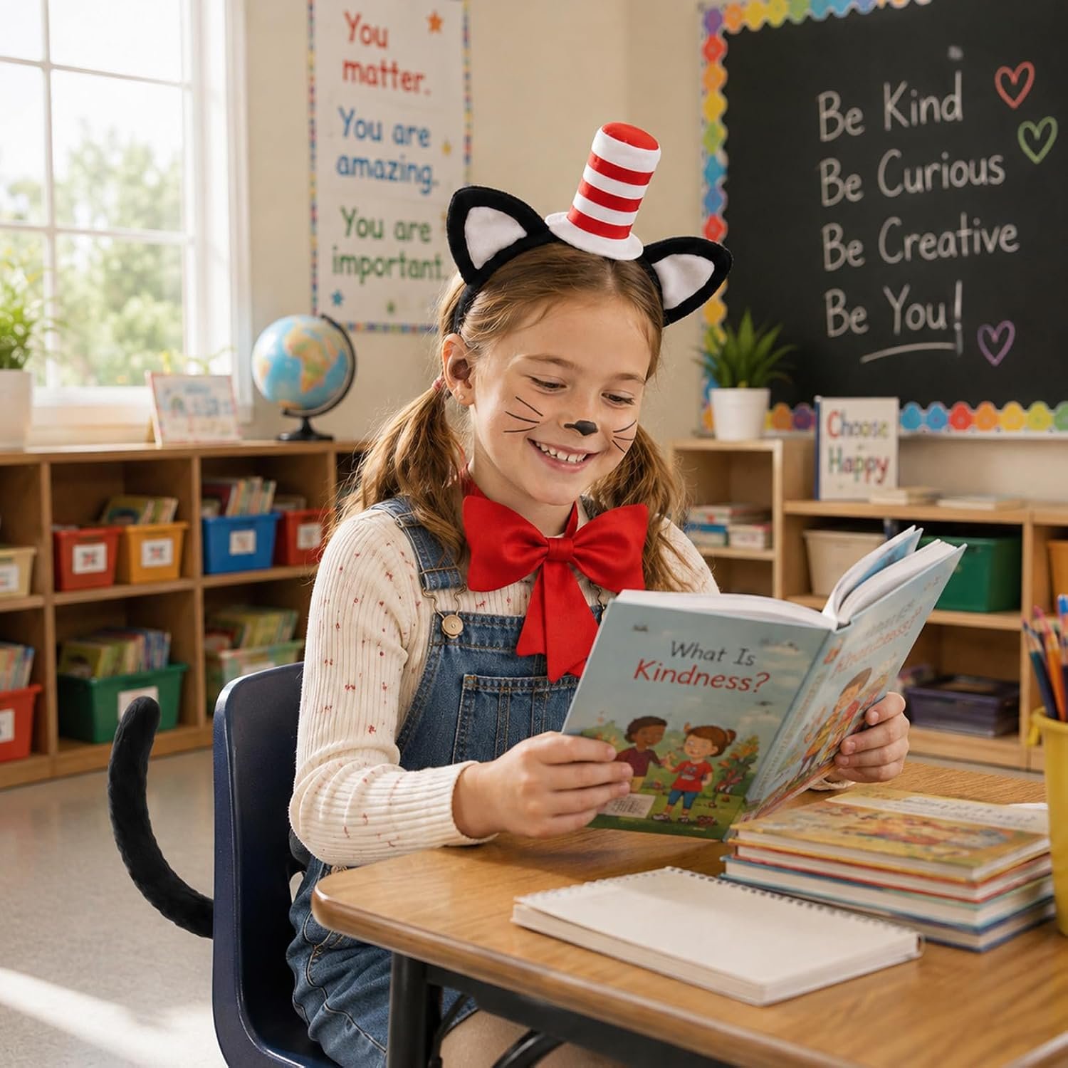 4 Pcs Cat Costumes Accessory White and Red Stripe Cat Costume for Read Book Day Costume Including Headband Gloves Bow Tie Tail Gloves for 100th Day of School Cosplay Halloween Party - Image 5