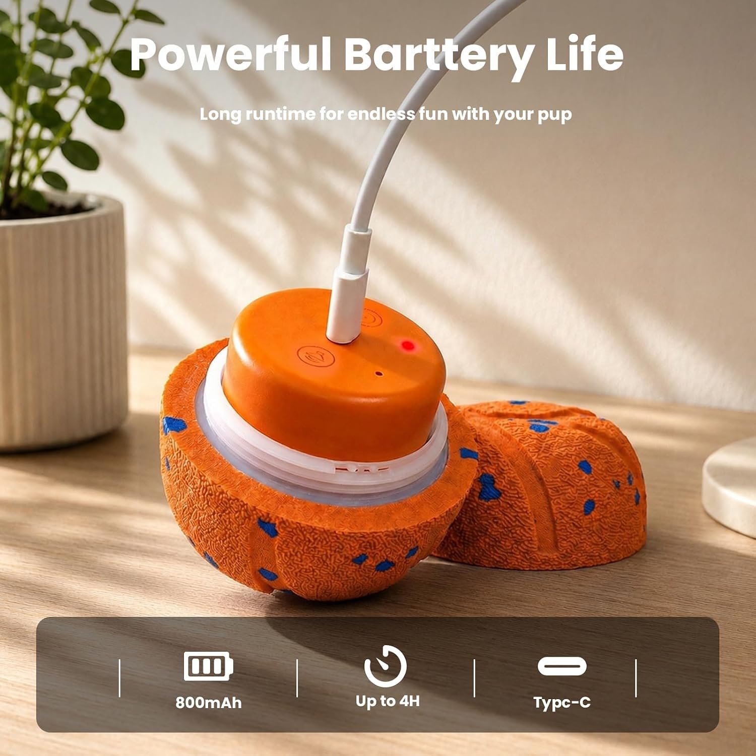 Smart Interactive Dog Toys, 3 Modes Automatic Rolling Ball, Chase Pet Toy with Rope & Barking Sound, Chew Resistant E-TPU, IPX7 Waterproof Rechargeable Ball for Medium Large Dogs, Orange - Image 7