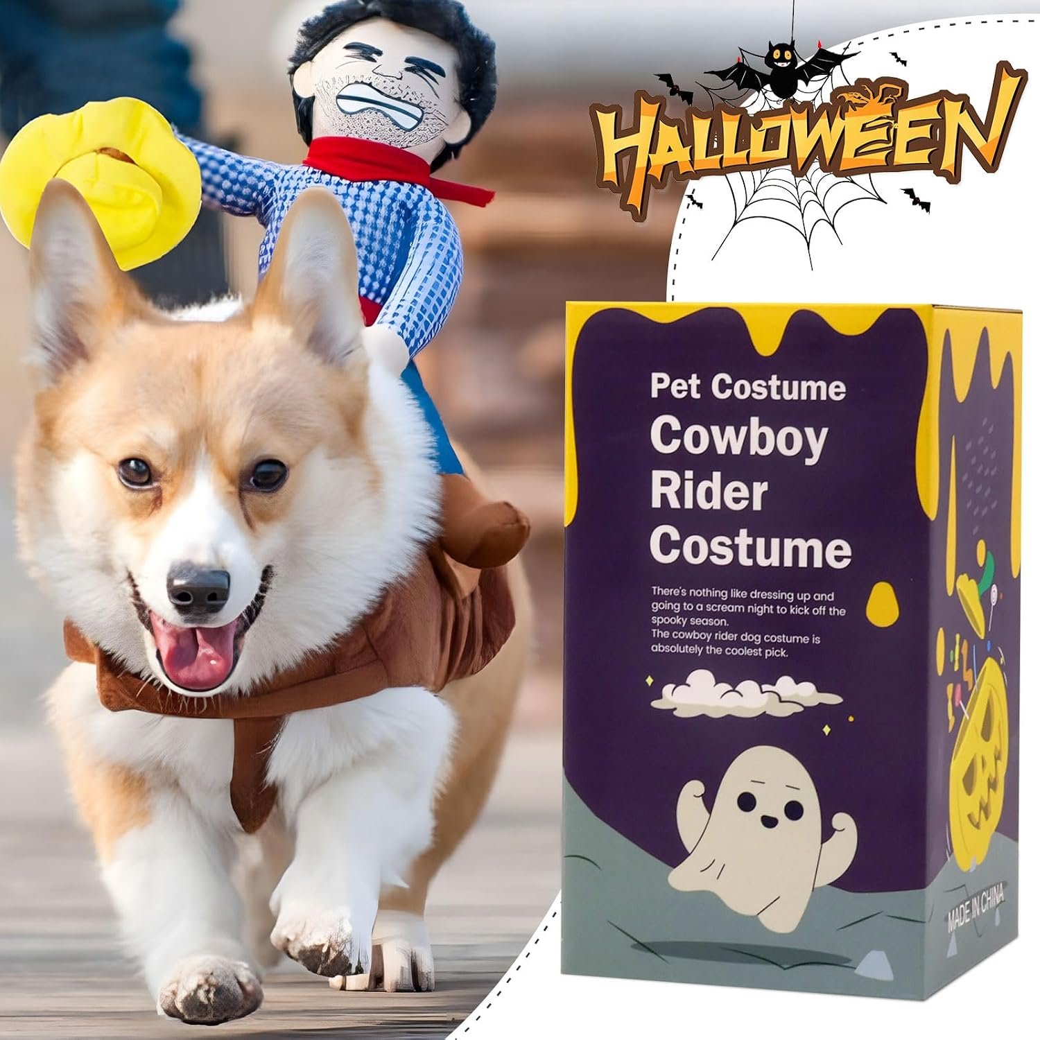 NACOCO Cowboy Rider Dog Costume for Dogs Clothes Knight Style with Doll and Hat for Halloween Day Pet Costume (S) - Image 5