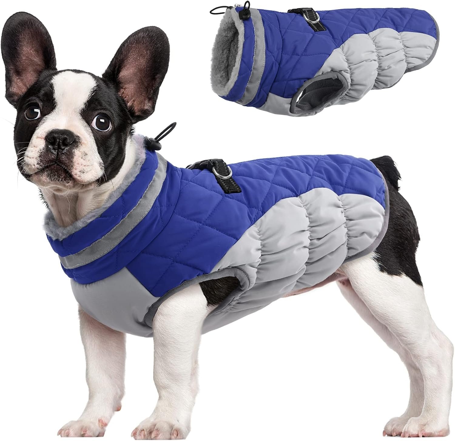 FUAMEY Dog Coat for Medium Dogs, Fleece Dog Winter Jacket with Harness