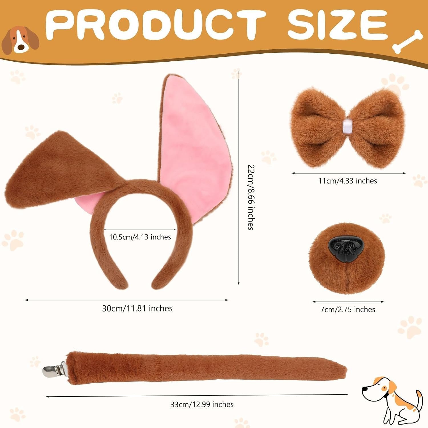 Zoo Animals Costume Accessories Set Animal Ears Headband for Adult with Tail Bow Tie for Halloween Dress Up Party - Image 2