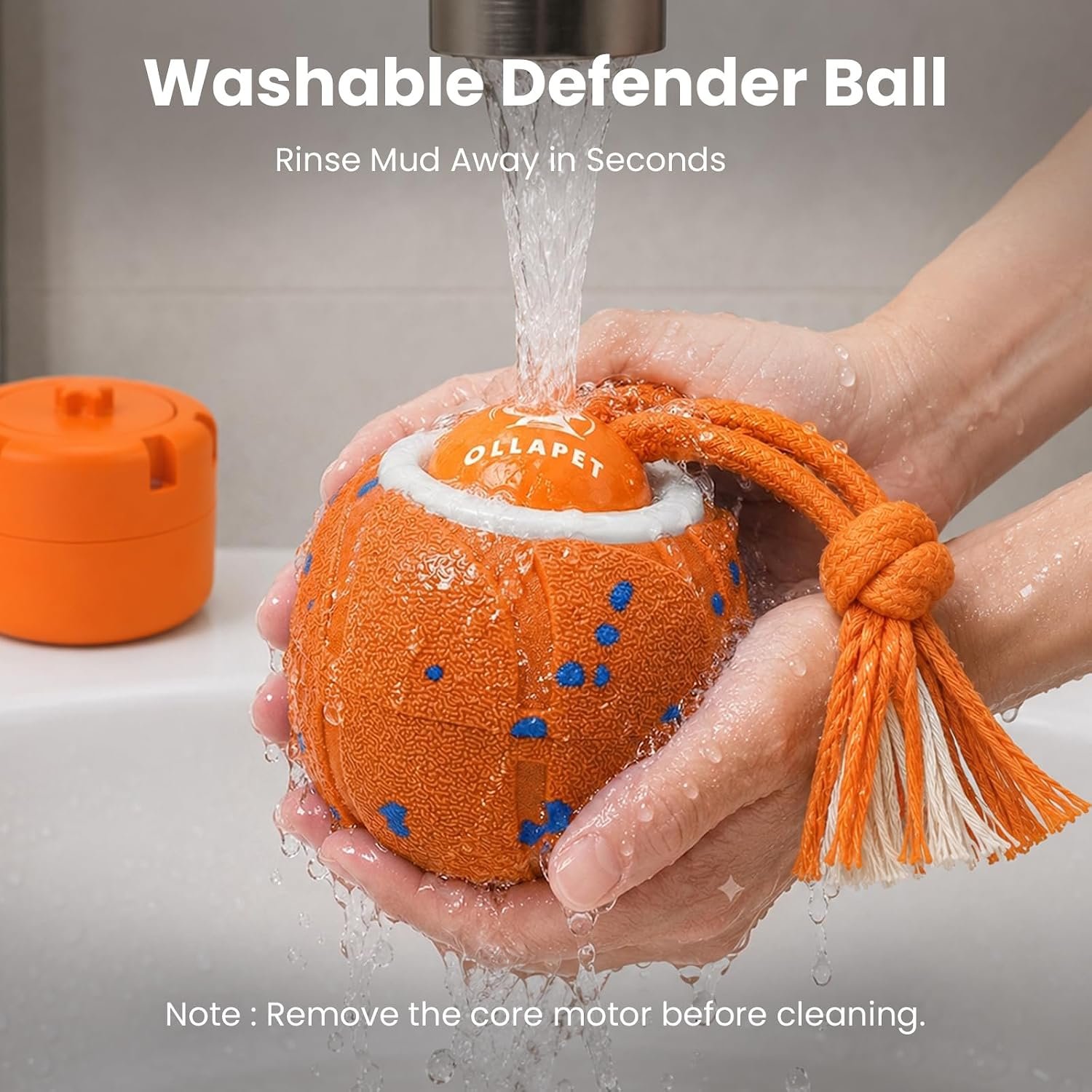 Smart Interactive Dog Toys, 3 Modes Automatic Rolling Ball, Chase Pet Toy with Rope & Barking Sound, Chew Resistant E-TPU, IPX7 Waterproof Rechargeable Ball for Medium Large Dogs, Orange - Image 9