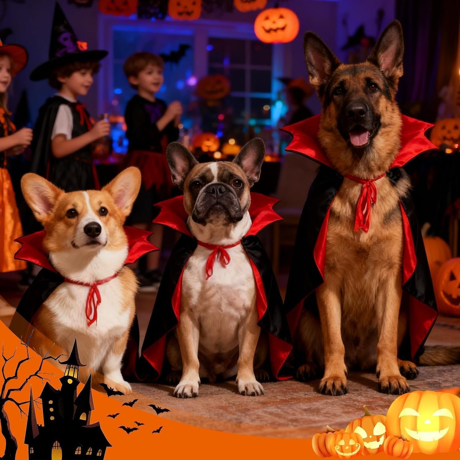 OLANRUN Dog Costumes - Dog Halloween Costumes Vampire Cloak, Wizard Outfit, Witch Cosplay Apparel Cape - Funny Party Dress Up Halloween Pet Costume for Large Dogs (Black Red) - Image 4