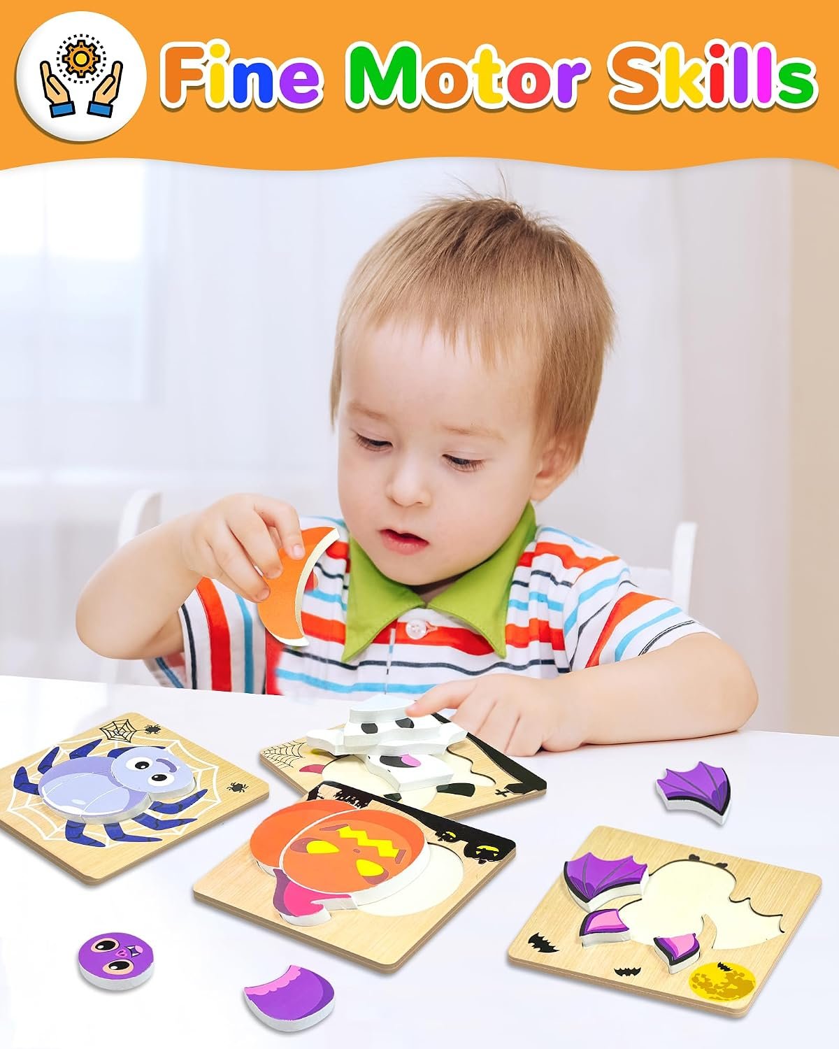 4 Pack Halloween Wooden Puzzles for Kids,Halloween Boo Basket Stuffers Party Favors Treats, Montessori Toys Birthday Gifts for Kids Boys Girls - Image 3