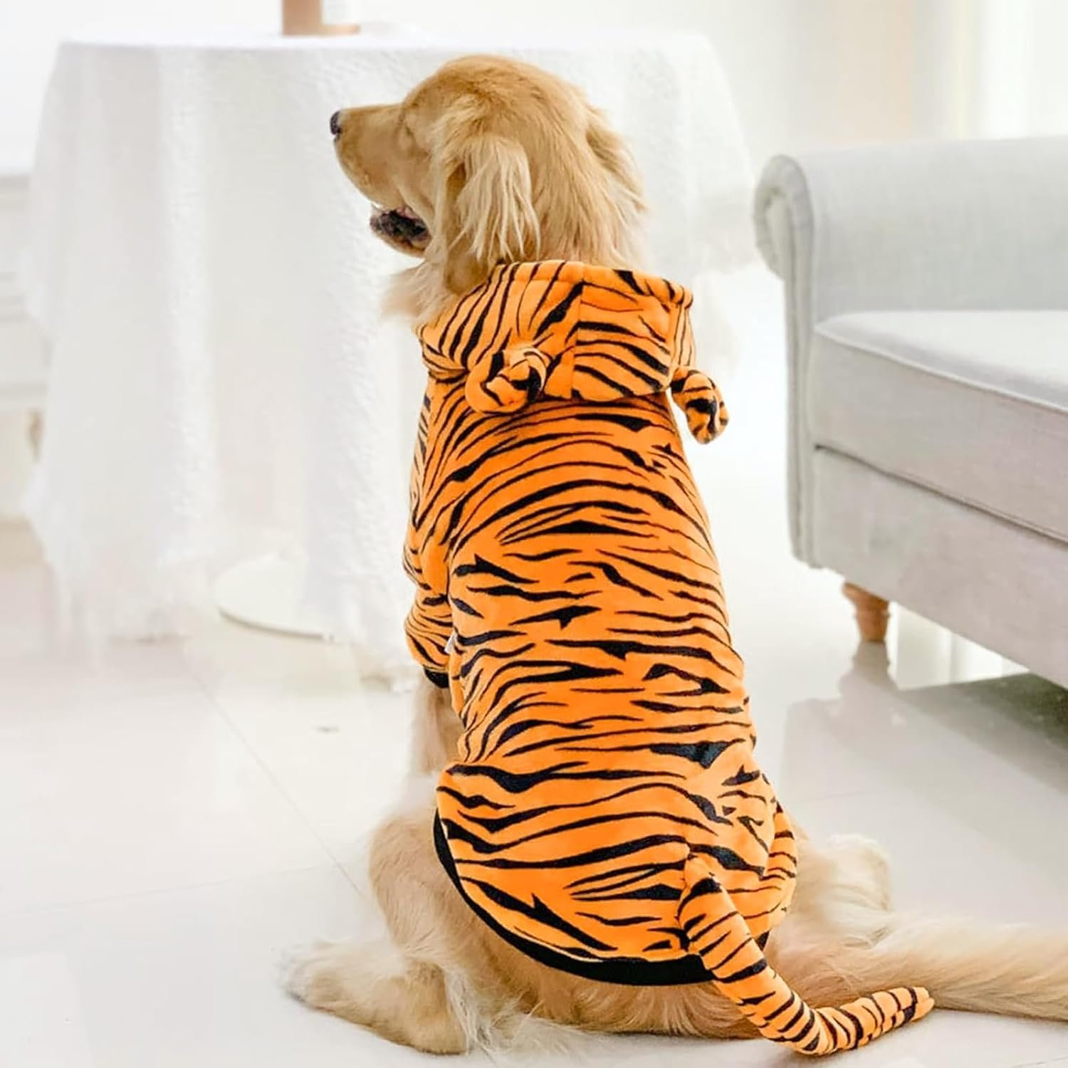 HOTUMN Large Dog Tiger Costumes - Halloween Dog Cosplay Costume Pet Warm Thick Clothes and Cute Hoodie Winter Coat for Medium Large Dogs(Tiger,6X-Large) - Image 4