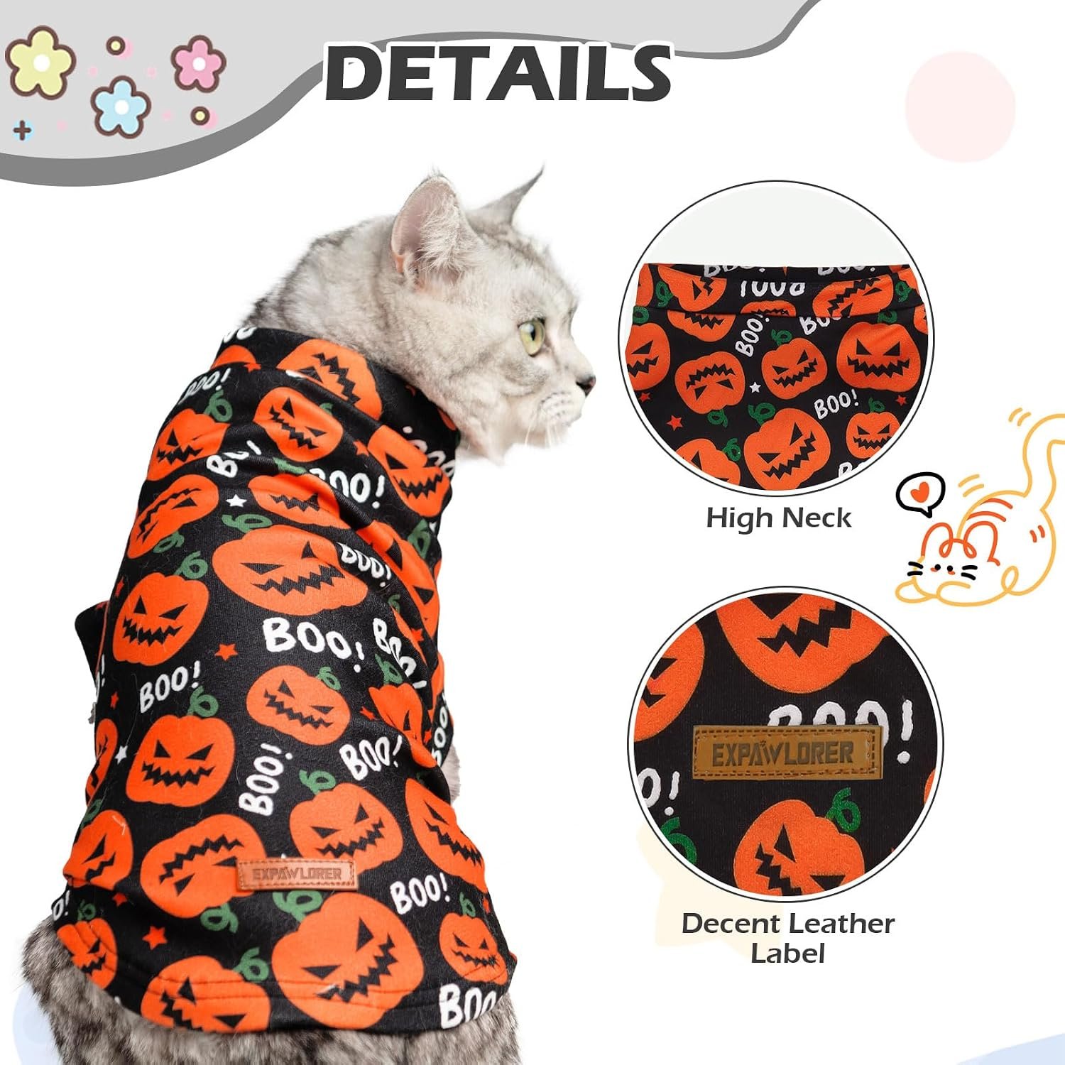 EXPAWLORER Halloween Cat Sweater Warm Fleece Pet Clothes for Cats Only - Image 2
