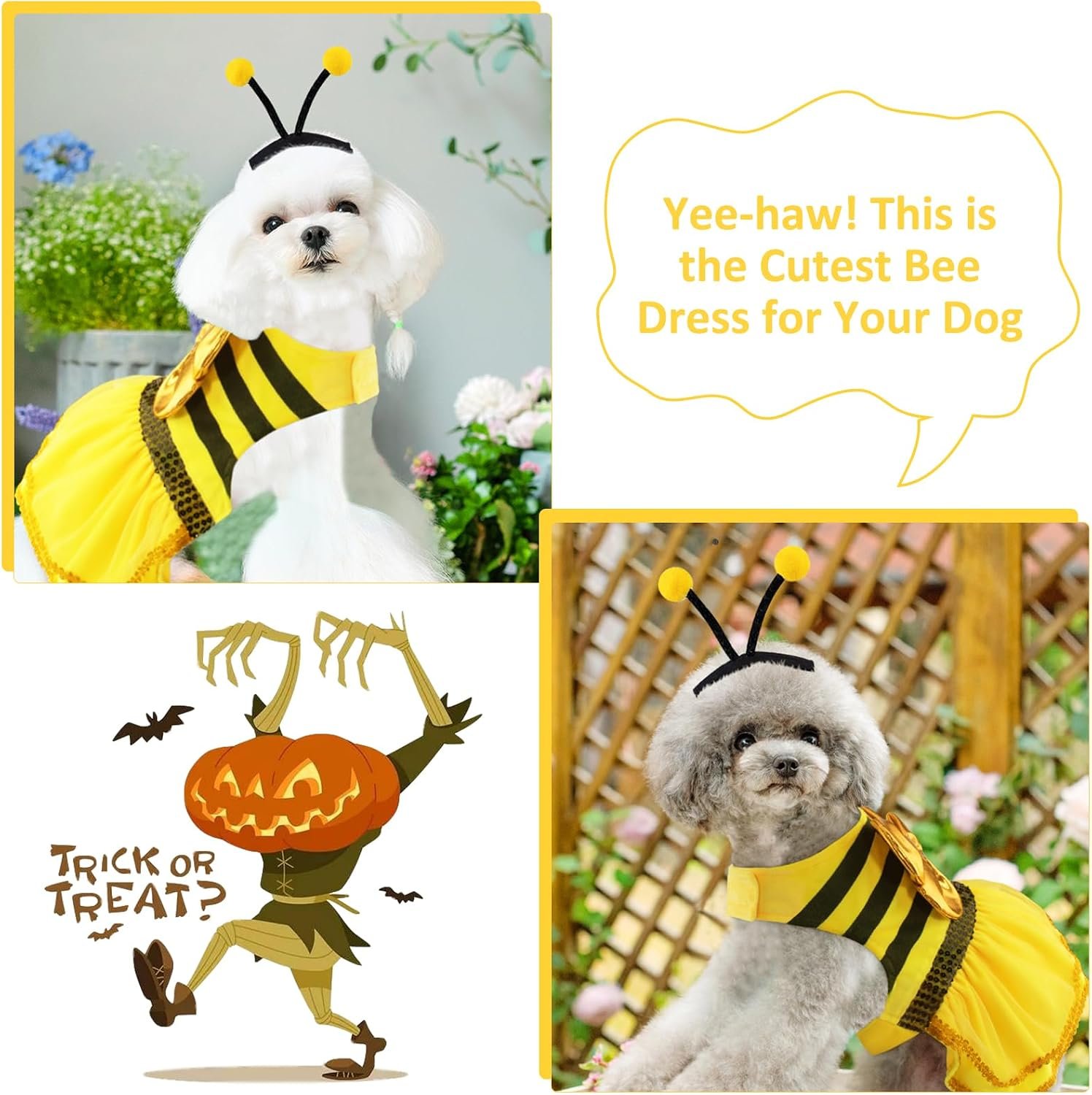 Bee Dog Halloween Costumes, Bumblebee Dog Costume for Small Medium Dogs Cats, Puppy Clothes Outfit Dress with Cap for Halloween Christmas Parties Cosplay Parade - Image 4