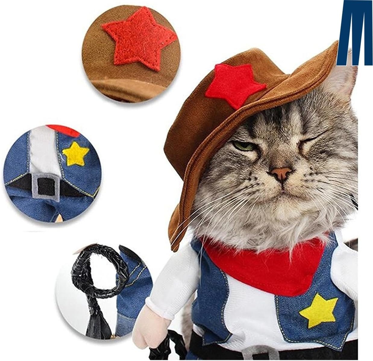 Mikayoo Pet Dog Cat Halloween Costumes,The Cowboy for Party Christmas Special Events Costume,West Cowboy Uniform with Hat,Funny Pet Cowboy Outfit Clothing for Dog cat(XS) Blue - Image 3