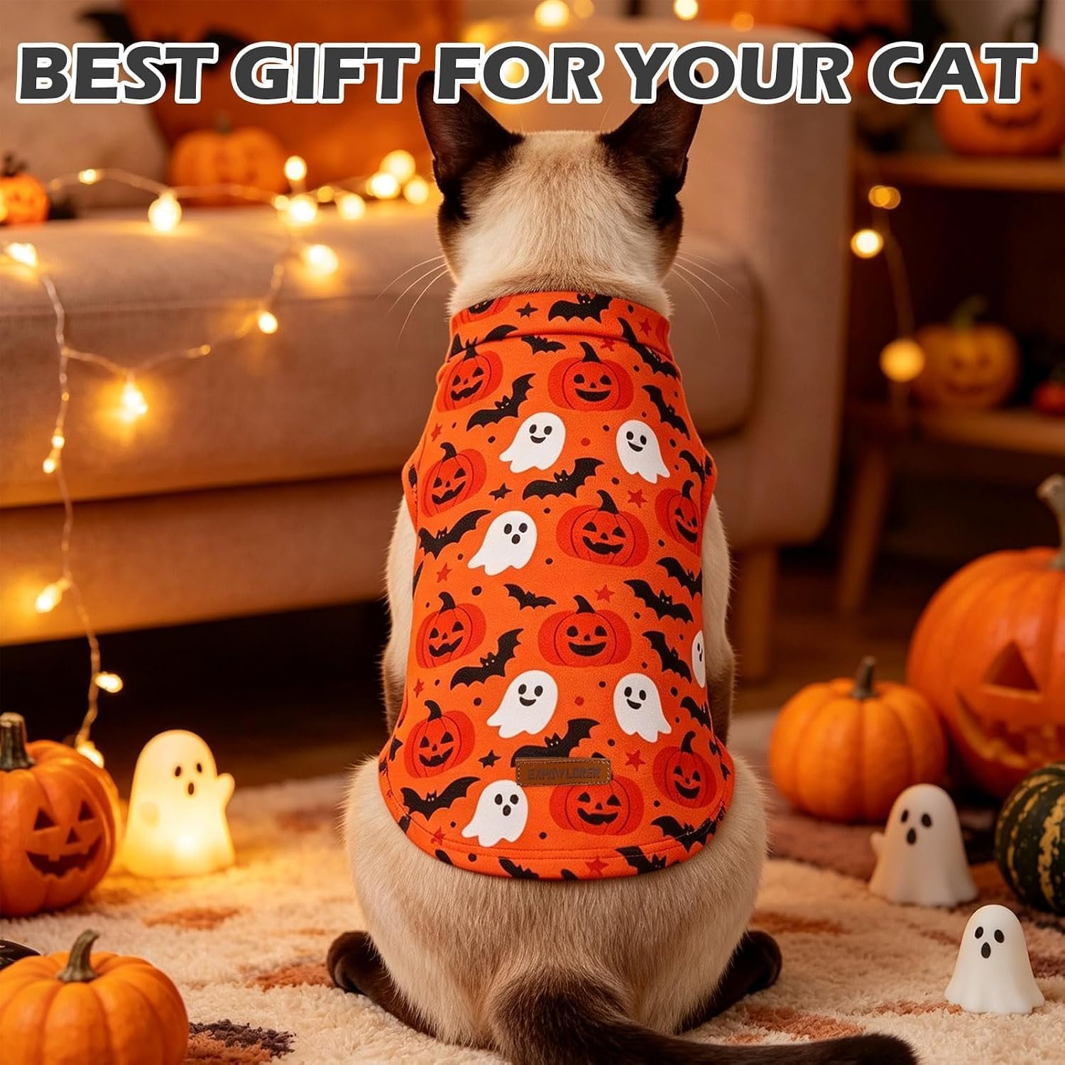 EXPAWLORER Halloween Cat Sweater Warm Fleece Pet Clothes for Cats Only - Image 7