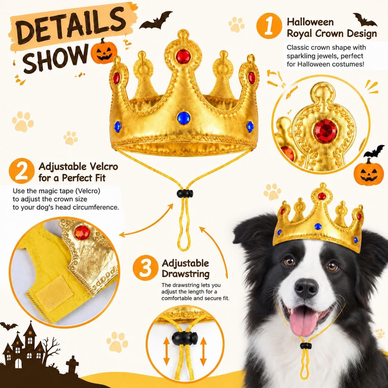 Dog Halloween Costumes for Medium Dogs,Funny Dog Costume King Crown Cape(L) - Image 5