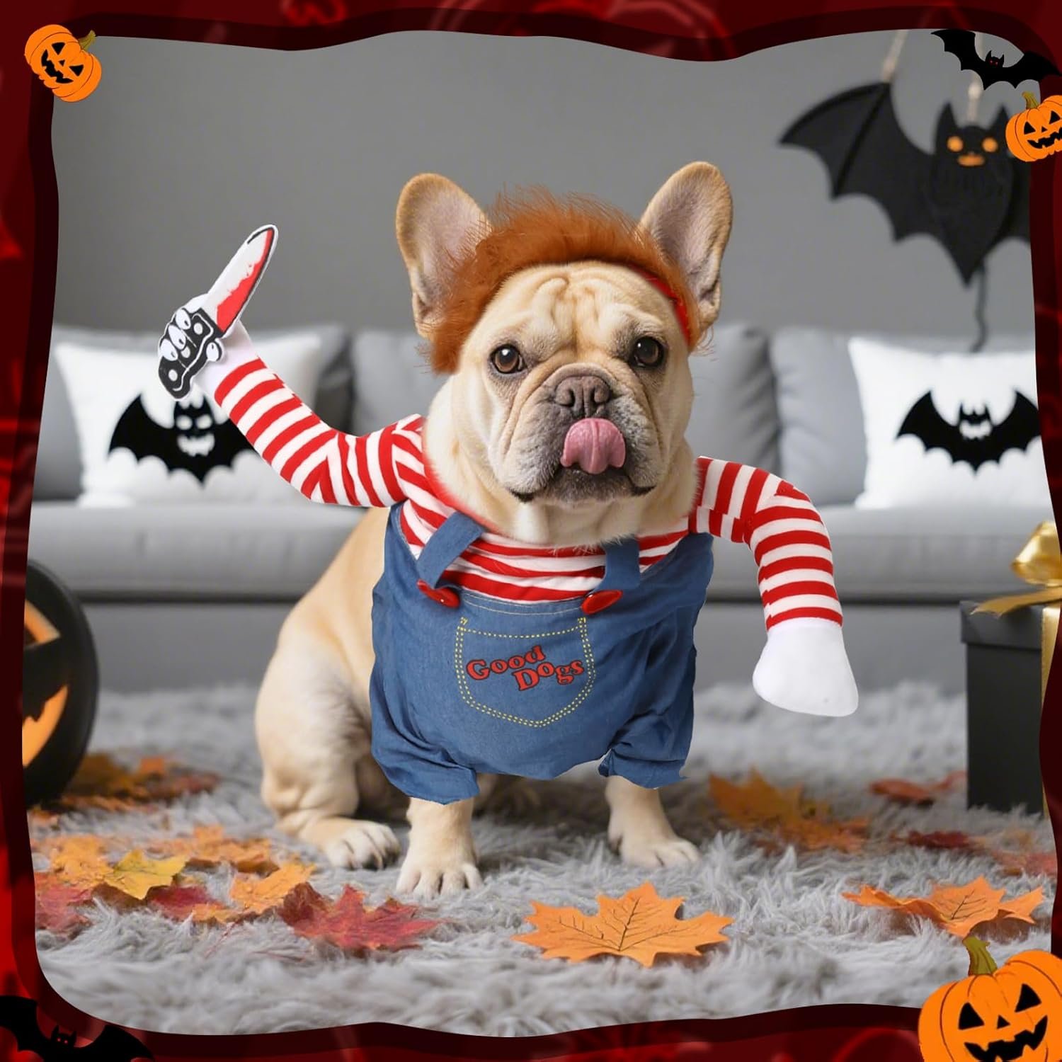 T2Y Dog Halloween Costume Pet Deadly Doll Chucky Dogs Costume with Knife & Wig, Dog Costumes for Medium Dogs Funny Party Cosplay Halloween for Corgi, Pug, Frenchie, Dachshund【M】 - Image 8