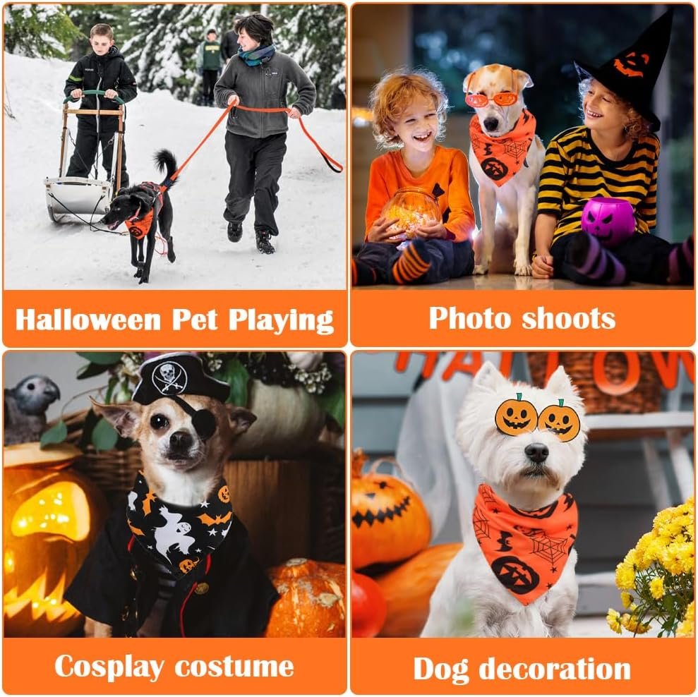 Vivifying 2 Pack Halloween Dog Bandanas, Spooky and Pumpkins Pattern - Image 4