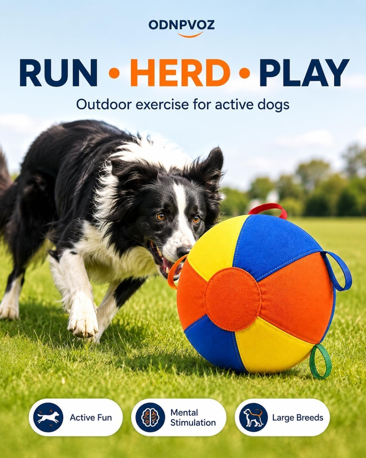 10/18/22 Inch Herding Ball Calming Jumbo Durable Tear-Resistant Inflatable Dog Toy Heavy-Duty Handle Cover Pump Outdoor Play Exercise Training Large Breeds Border Collie Cattle Horse Waterproof - Image 3