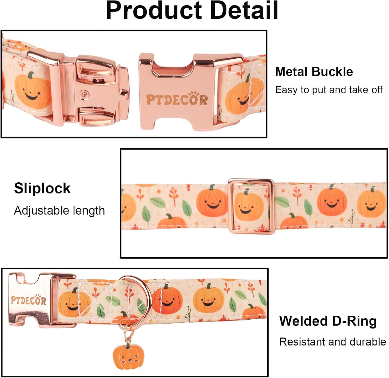 PTDECOR Halloween Dog Collar with Bow, Yellow Pumpkin Pet Collar, Medium - Image 6