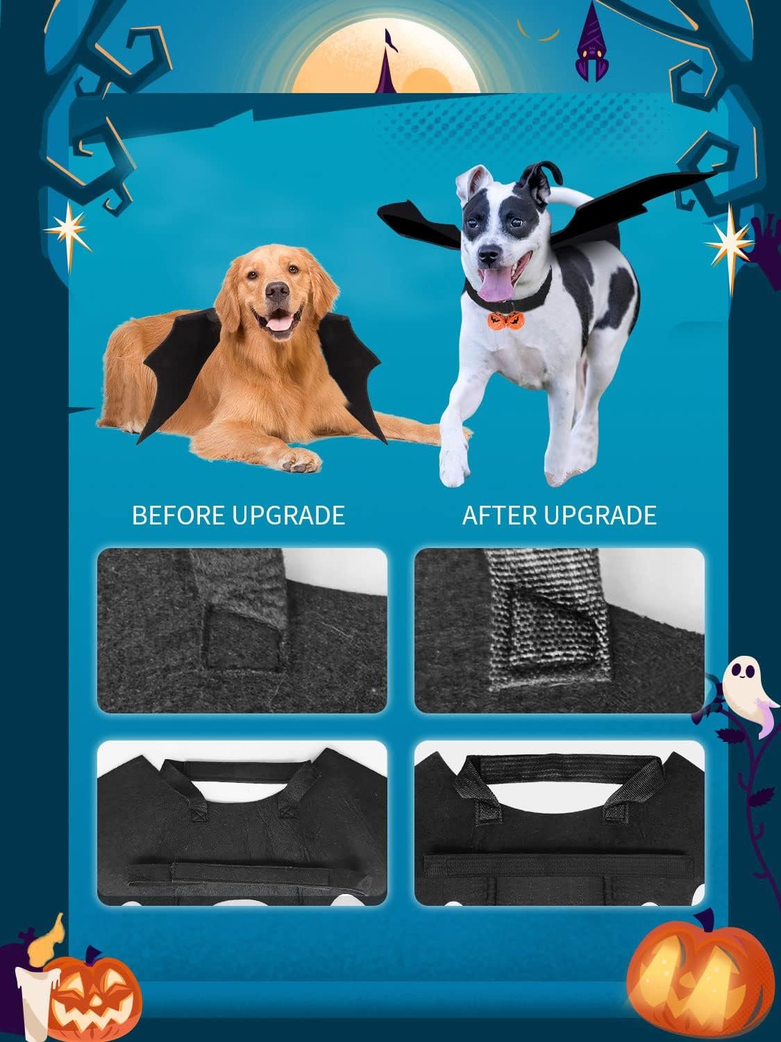 Halloween Dog Bat Wings Costume, Pet Halloween Cosplay Party Dress Up Clothes with Pumpkin Bells for Dogs and Cats - Image 5