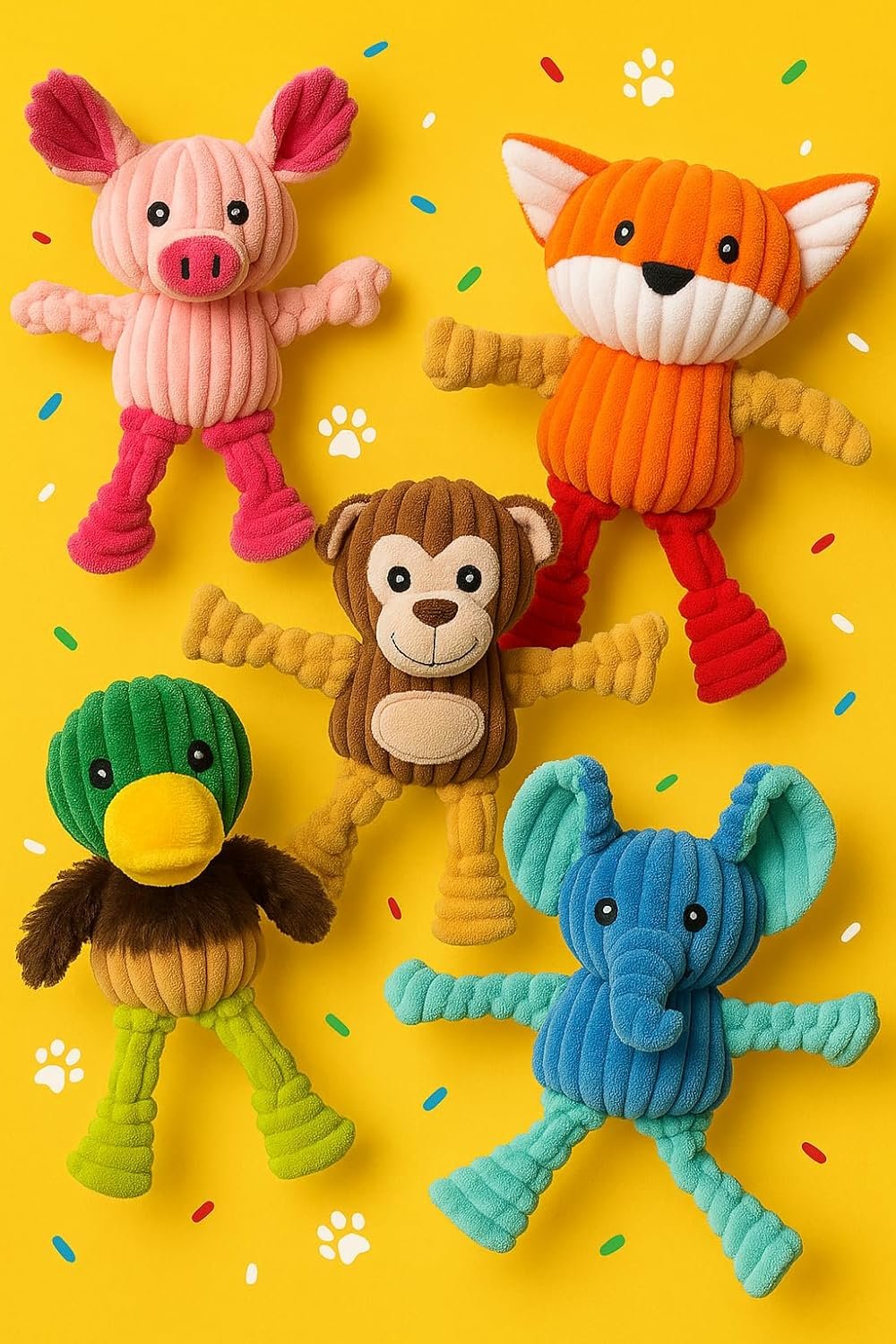 Jalousie Plush Toys Assortment Value Bundle Puppy Pet Mutt Squeak Toy for Medium Large Dogs (5 Pack Knotted) - Image 8