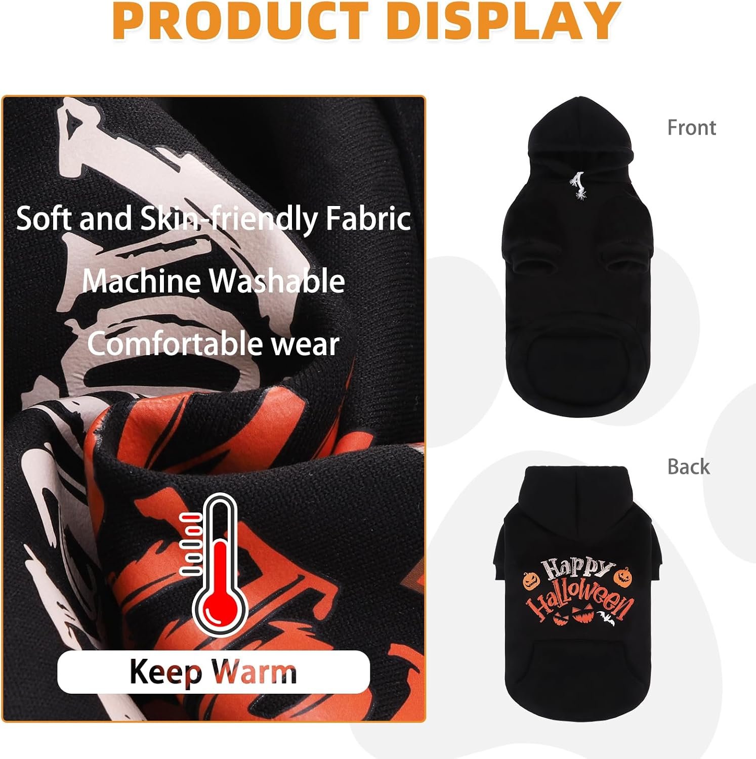 KOOLTAIL Halloween Dog Hoodie for Large Medium Dogs, Soft Warm Pet Sweater with Leash Hole and Pocket Boy Girl, Puppy Fall Clothes Party Costume, French Pitbull Cold Weather Coat Sweatshirt, Black M - Image 5
