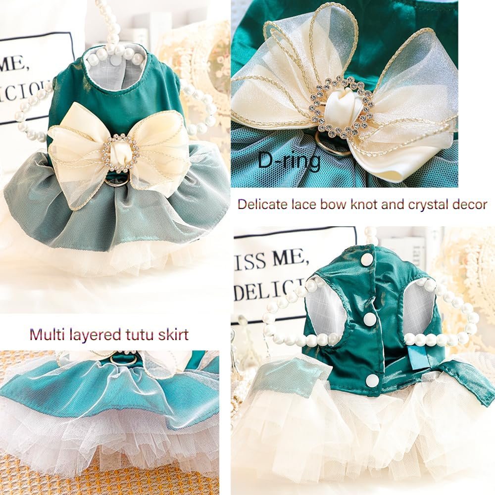 ANIAC Retro Dog Tulle Dress with Leash Ring Spring Summer Girl Puppy Clothes for Small Dog Cat Apparel Formal Pet Prom Dress for Christmas Wedding Birthday Valentines (Small) - Image 4