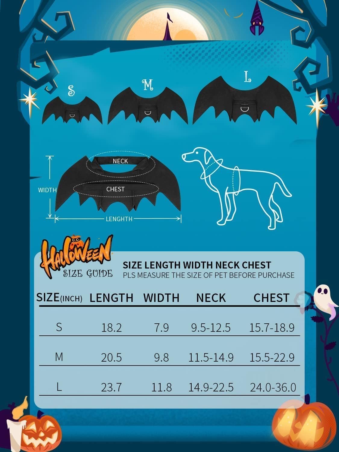 Halloween Dog Bat Wings Costume, Pet Halloween Cosplay Party Dress Up Clothes with Pumpkin Bells for Dogs and Cats - Image 3