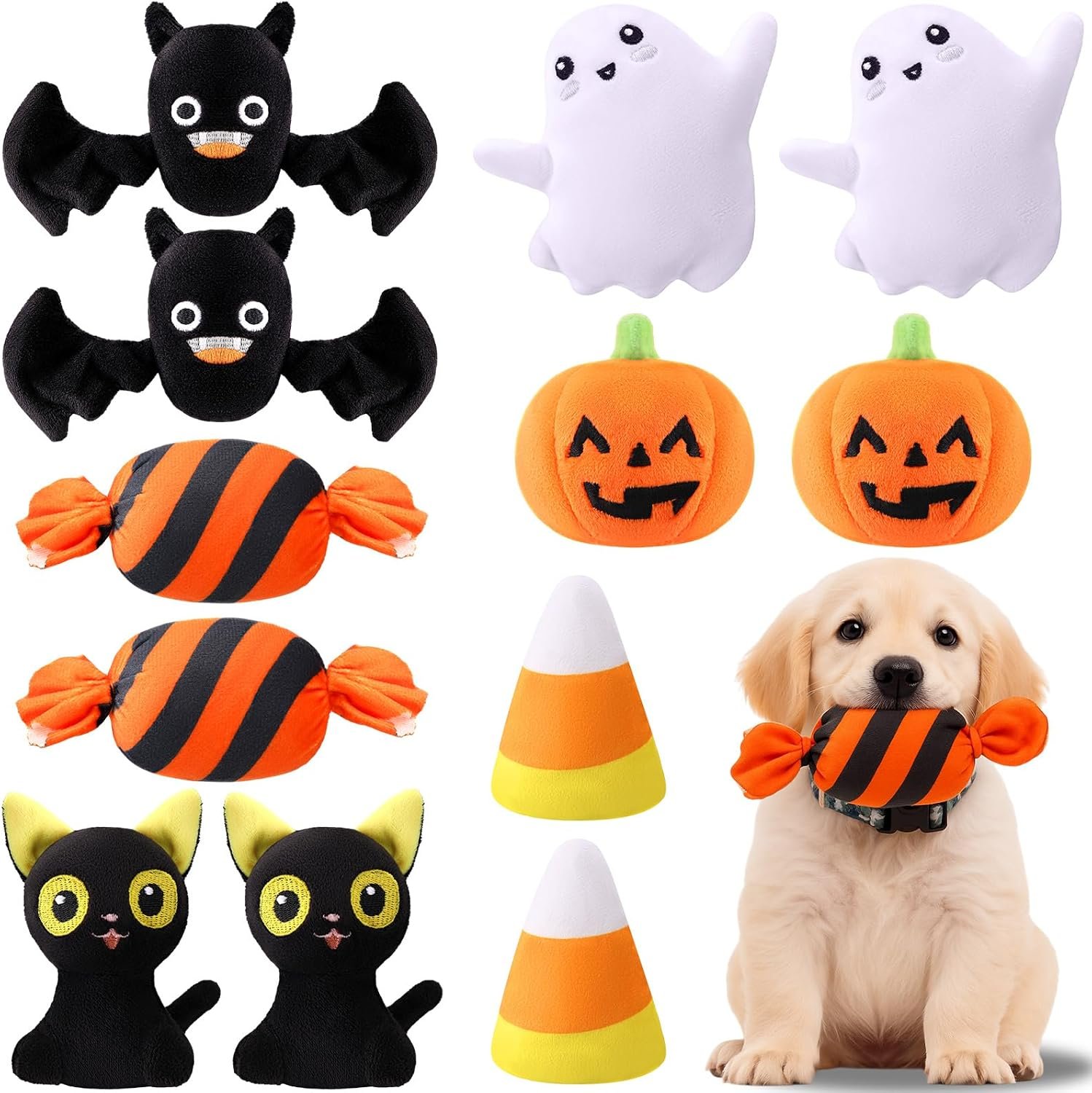12 Pcs Halloween Dog Squeaky Toys P...