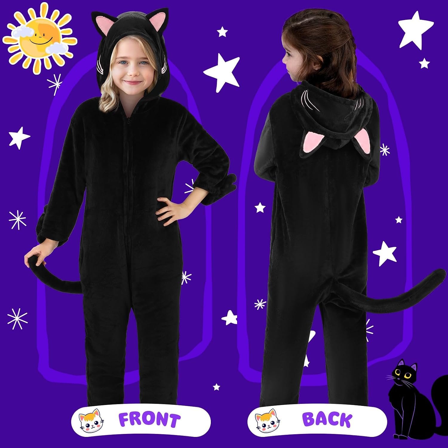 Joycover Halloween Black Cat Costume for Girls, Kids Cheetah Costume Onesie - Image 2