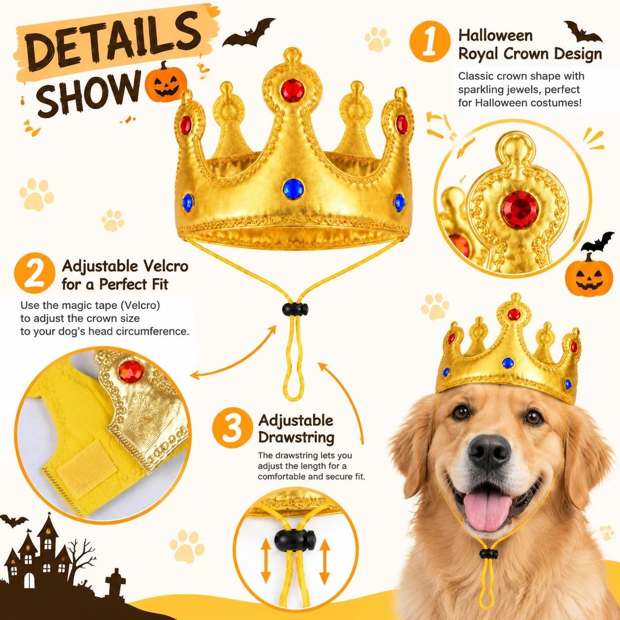 Dog Halloween Costumes for Large Dogs,Funny Dog Costume King Crown Cape(XL) - Image 5