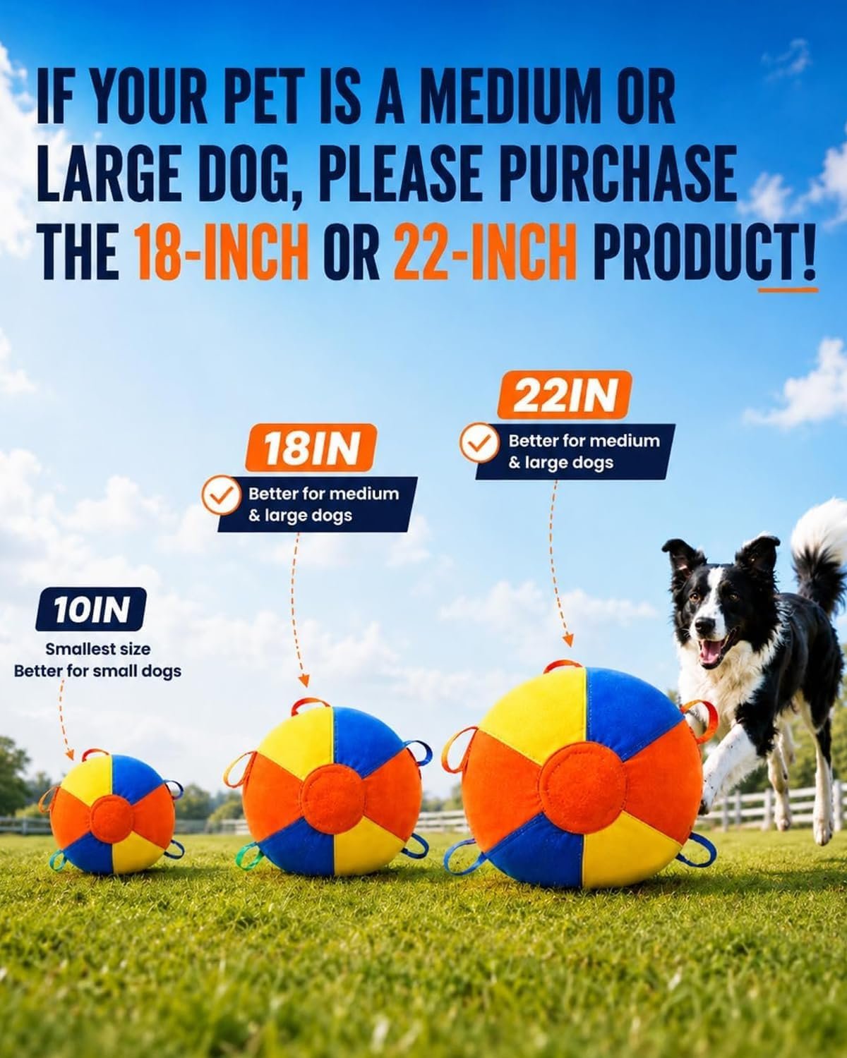 10/18/22 Inch Herding Ball Calming Jumbo Durable Tear-Resistant Inflatable Dog Toy Heavy-Duty Handle Cover Pump Outdoor Play Exercise Training Large Breeds Border Collie Cattle Horse Waterproof - Image 2