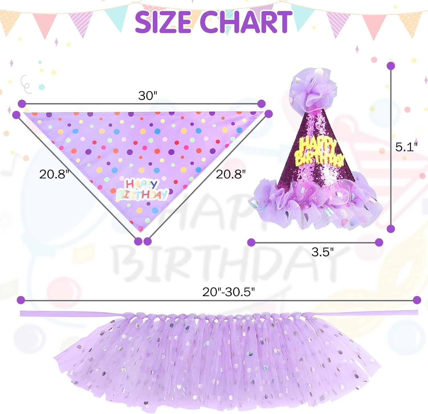 SCENEREAL Dog Birthday Bandana with Hat and Dress Girl Set, Large Dog Birthday Party Supplies, Cute Tutu Skirt Outfit for Medium Big Dogs - Image 6