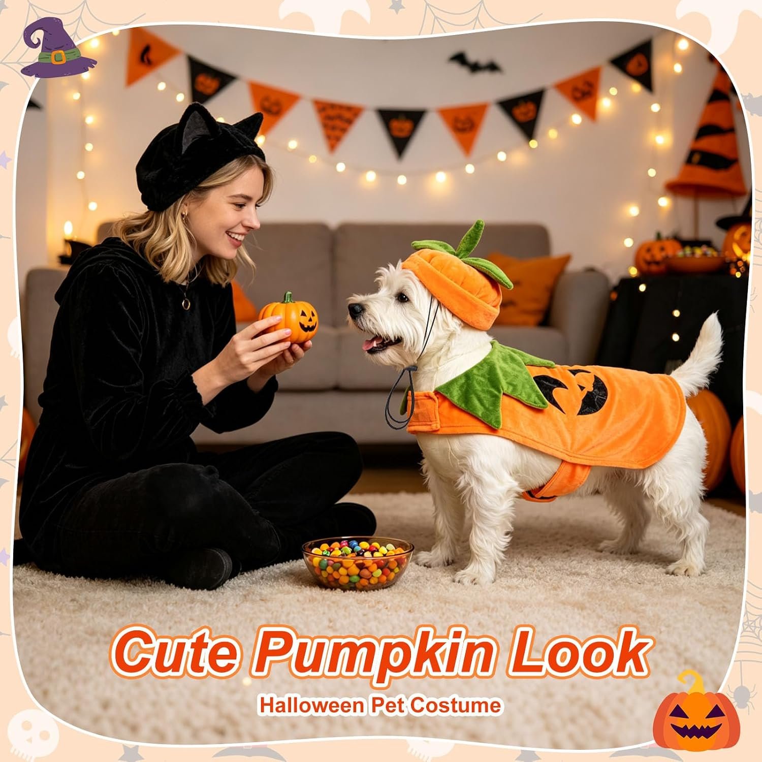 BEAUTYZOO Halloween Dog Pumpkin Costume, 2PCS Dog Halloween Costumes Cape,L - Image 7