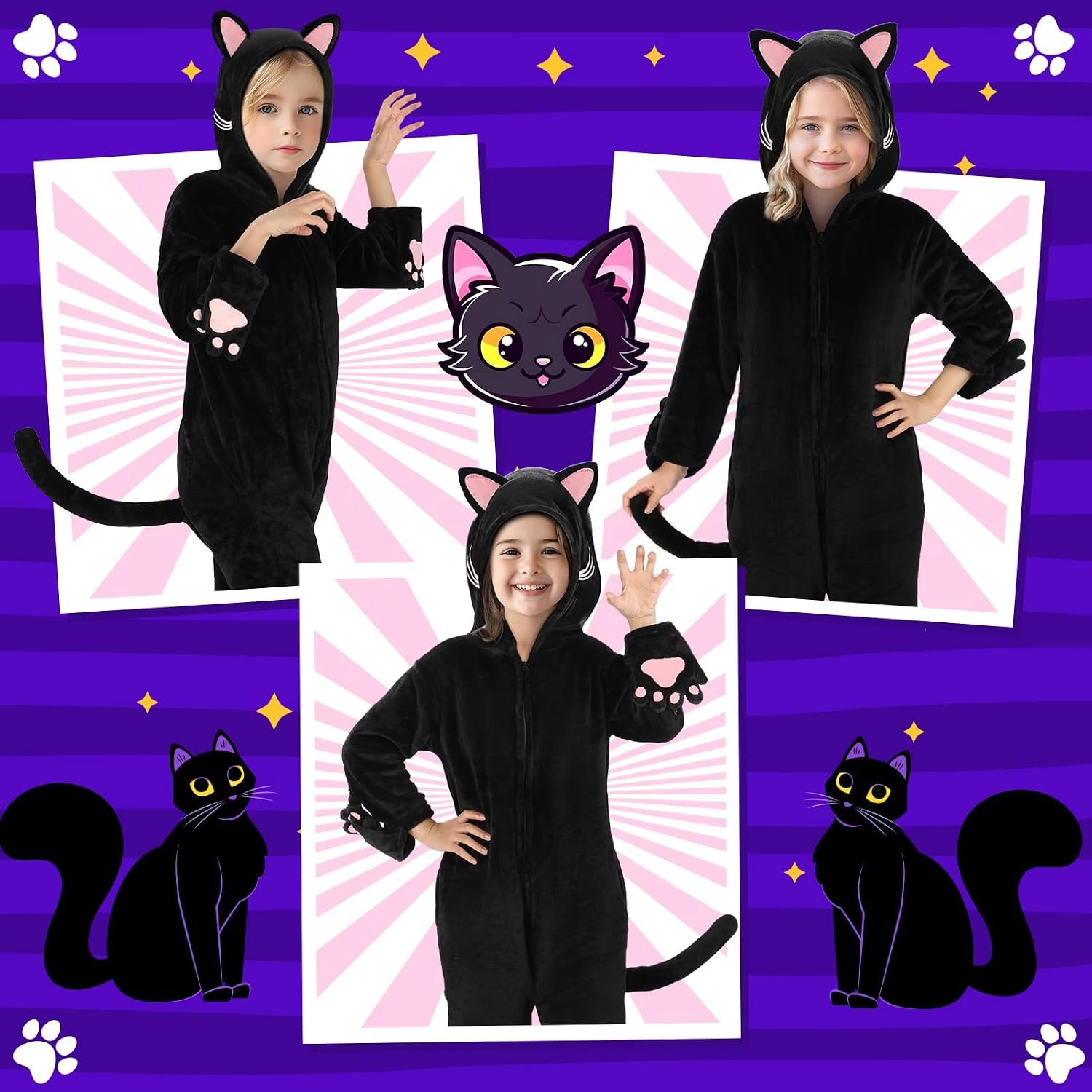 Joycover Halloween Black Cat Costume for Girls, Kids Cheetah Costume Onesie - Image 5