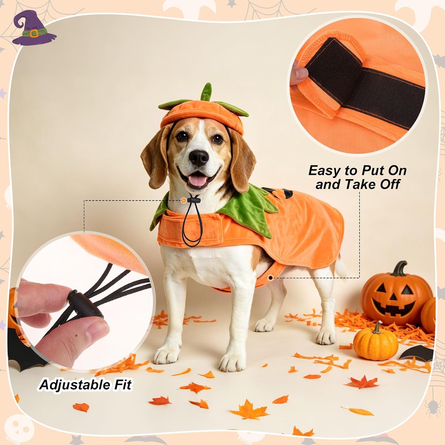BEAUTYZOO Halloween Dog Pumpkin Costume, 2PCS Dog Halloween Costumes Cape,L - Image 2