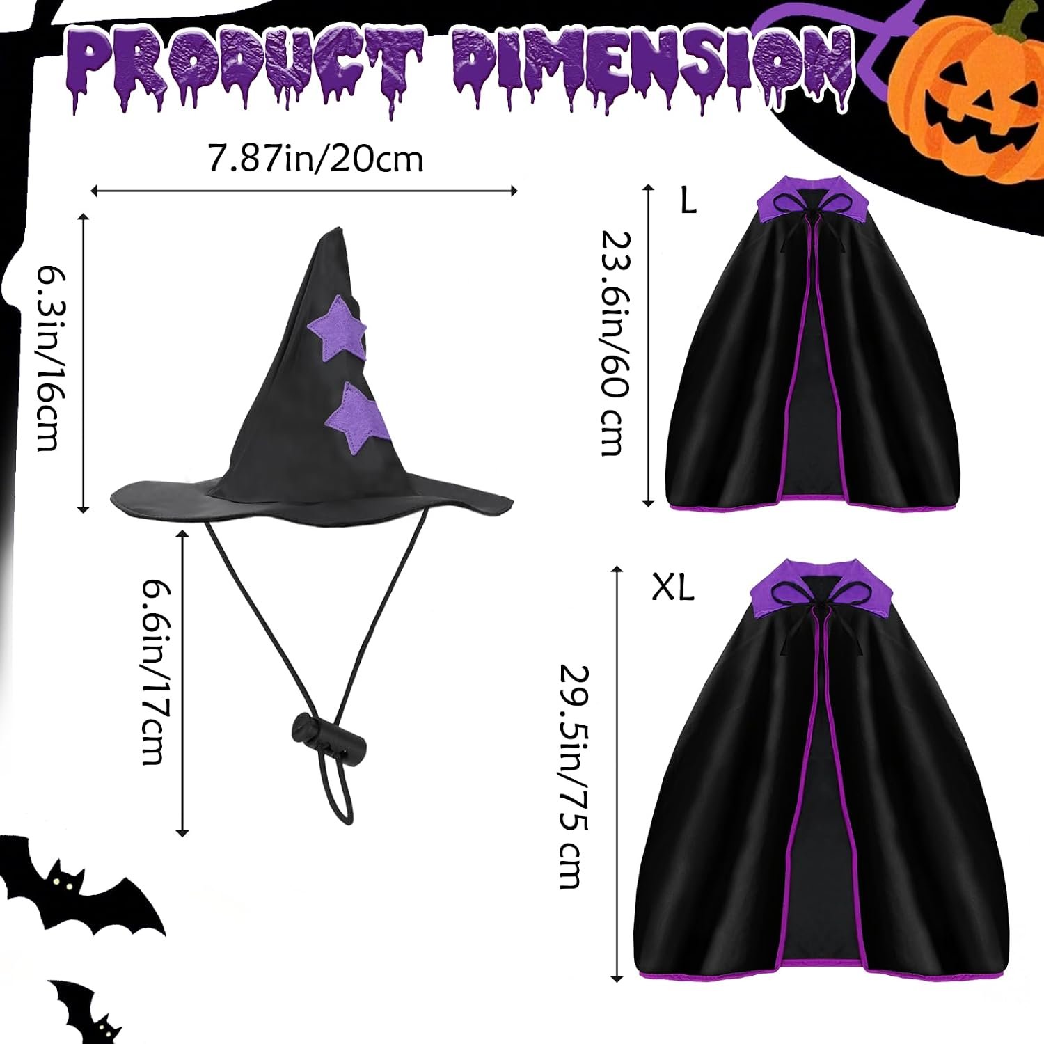 YUEPET Extra Large Dog Halloween Costumes, Dog Witch Cloak with Hat 23.6 in - Image 3