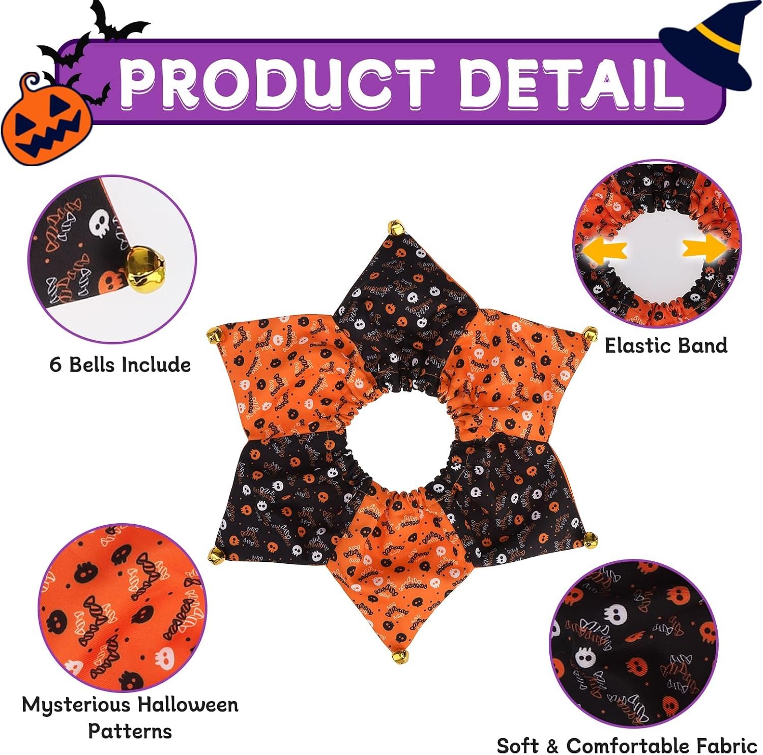 PAWCHIE Dog Halloween Costume,Halloween Collar Hat Set Pets Puppy Cat Halloween Outfit Apparel Cosplay, Dog Collar with Bells and Funny Hat Accessories Decoration for Small Medium Dogs 2 Pcs, Orange - Image 3
