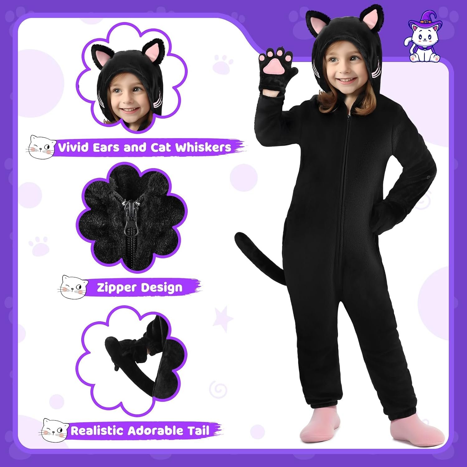 GIFTINBOX Halloween Cat Costume for Girls Kids, Cheetah Leopard Costume - Image 2