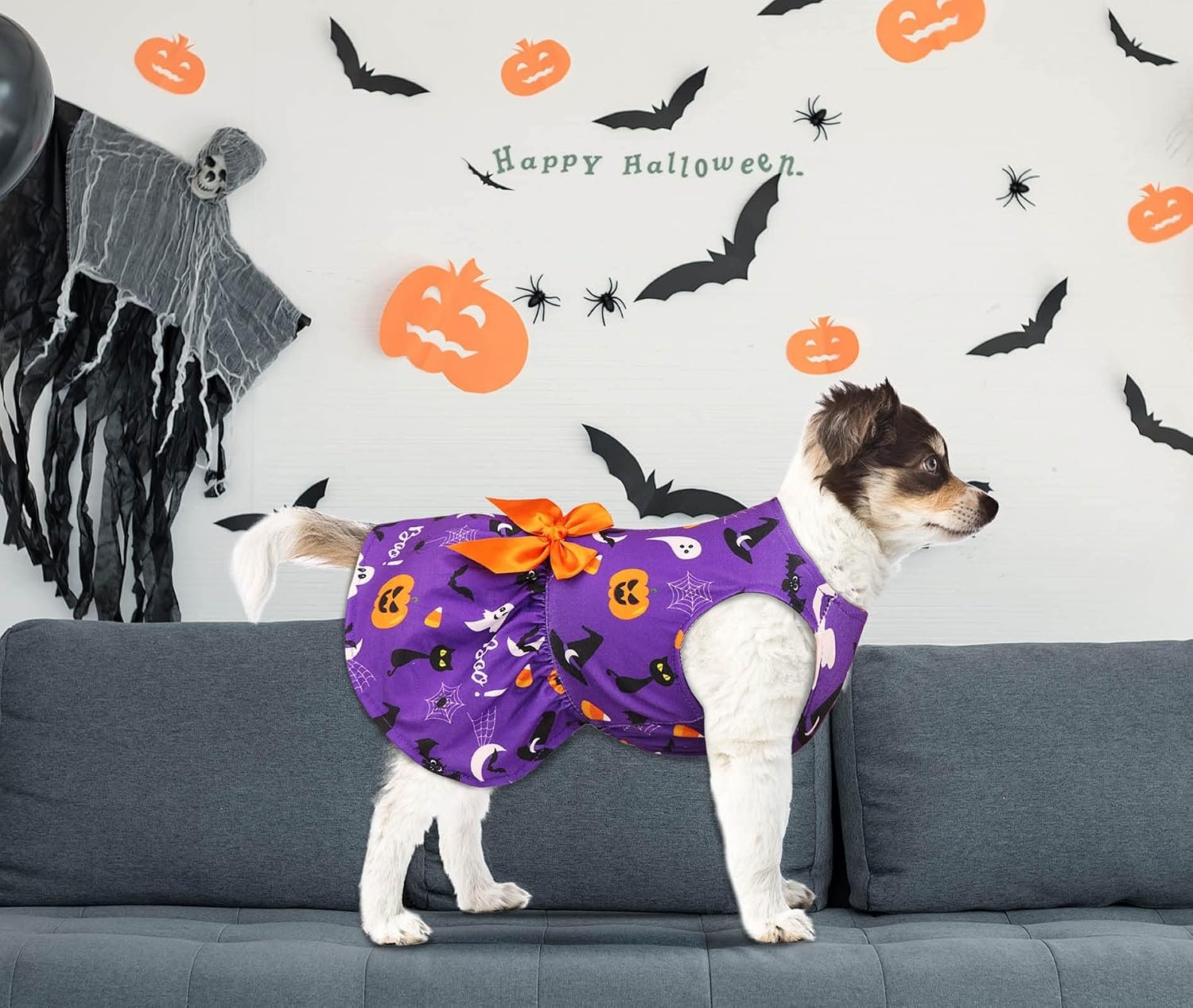 Halloween Dog Costume Girl Dress Stretchy Funny Puppy Clothes With Bowtie Outfit for Small Dogs Cats (L) - Image 6
