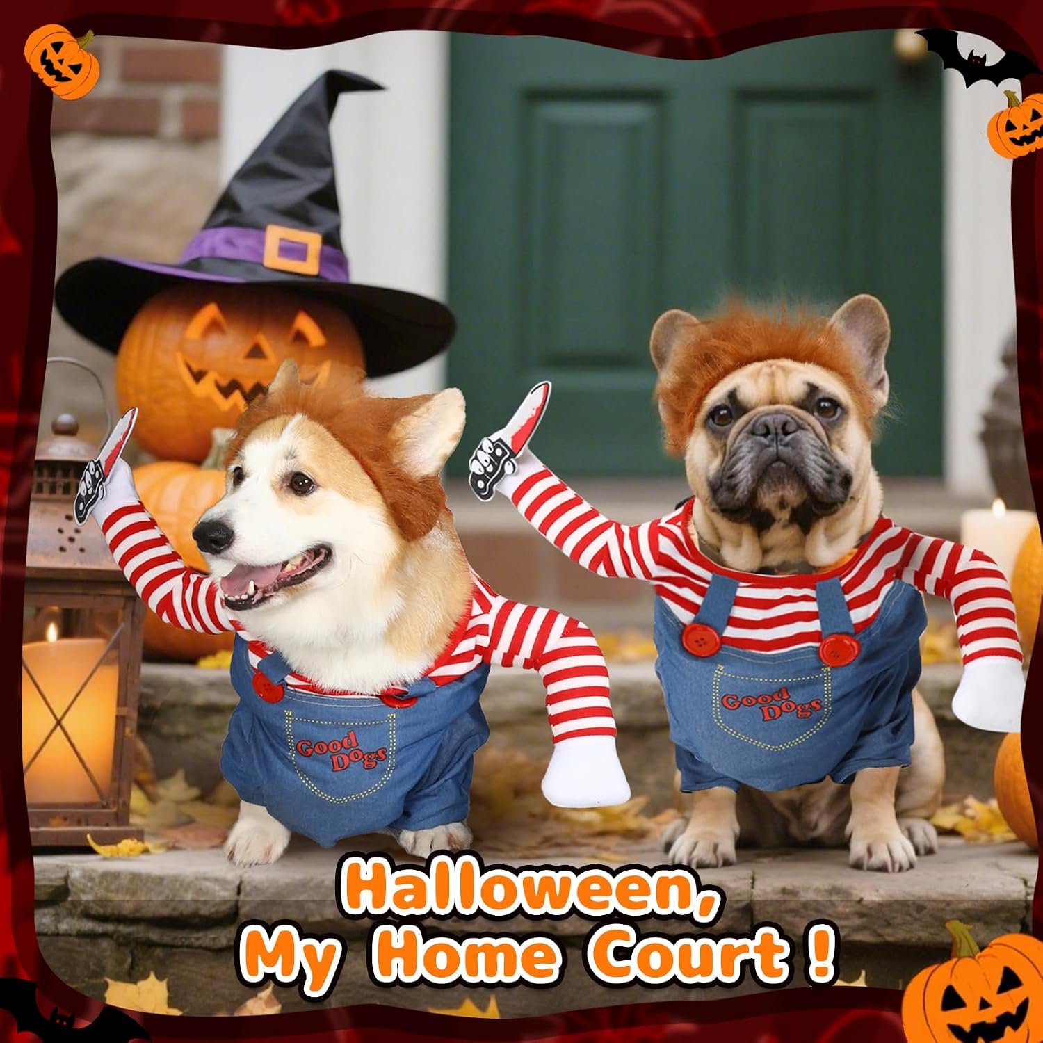 T2Y Dog Halloween Costume Pet Deadly Doll Chucky Dogs Costume with Knife & Wig, Dog Costumes for Medium Dogs Funny Party Cosplay Halloween for Corgi, Pug, Frenchie, Dachshund【M】 - Image 4