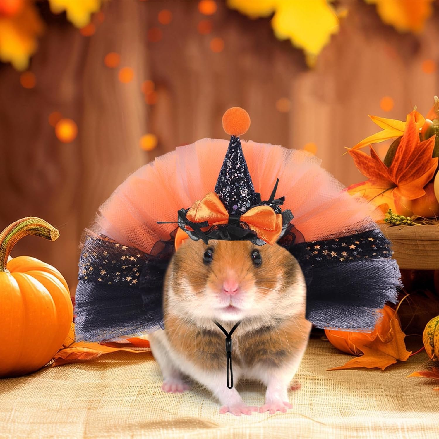 2pcs Bearded Dragon Witch Costume Set Small Pet Adjustable Hat Bow Tutu Skirt Outfits for Lizards Guinea Pigs Bunny Ferrets for Celebrations Halloween Parties (Orange) - Image 4