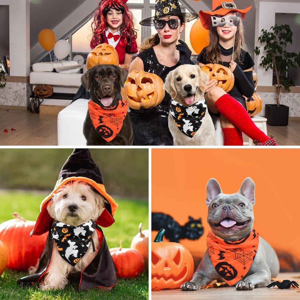 Vivifying 2 Pack Halloween Dog Bandanas, Spooky and Pumpkins Pattern - Image 5