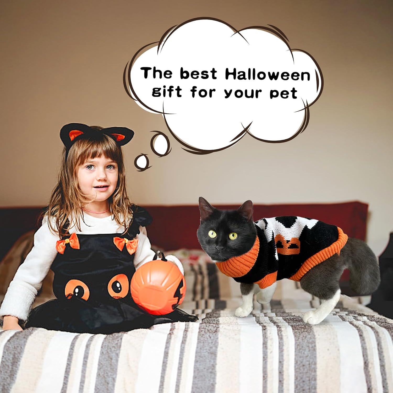 2Pcs Halloween Dog Sweaters Kitten Cat Knitwear Puppy Cat Halloween Pumpkin Ghost Sweater Pet Halloween Sweater Clothes Outfit Costume for Kittens Cats Puppies Small Medium Dogs XS - Image 6