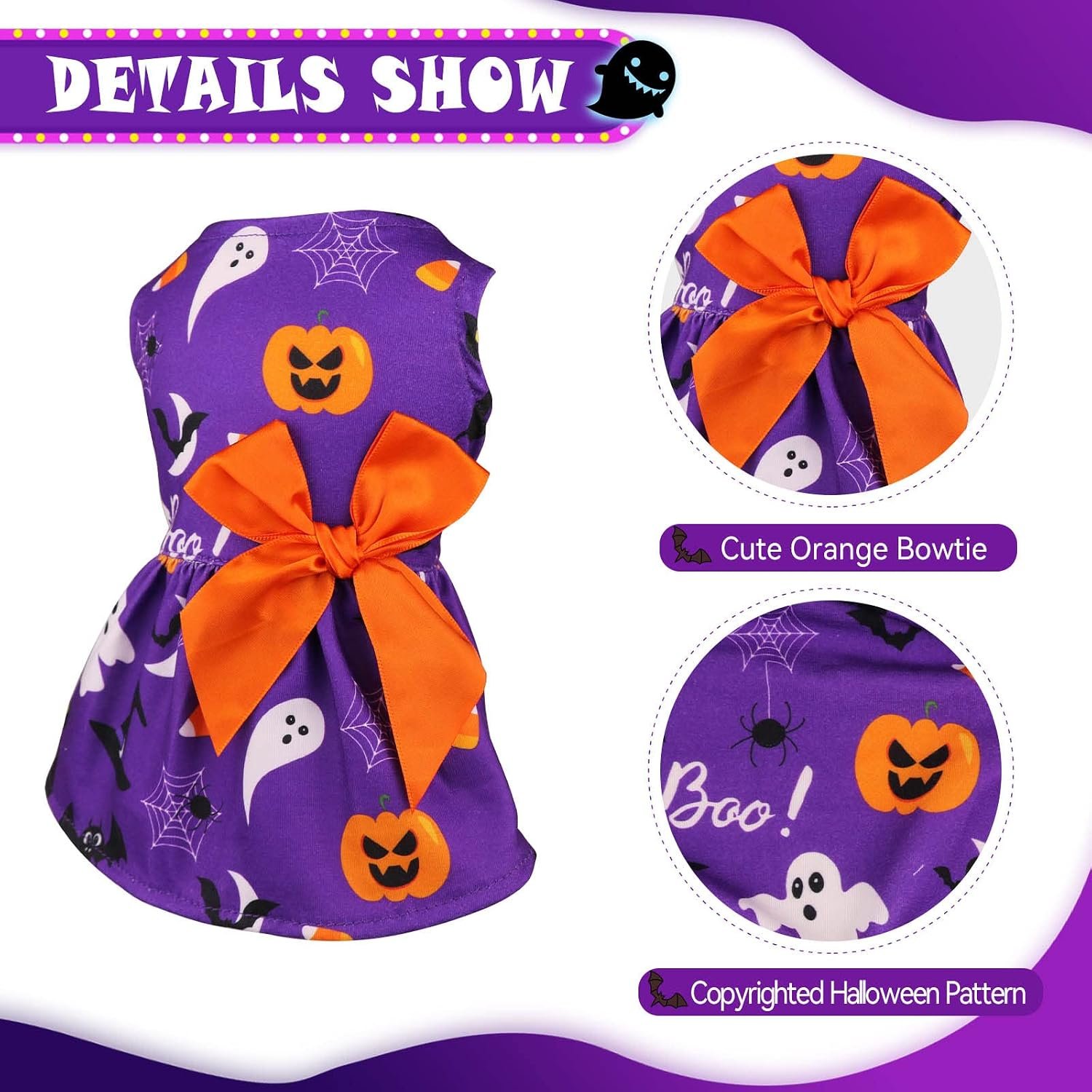 Halloween Dog Costume Girl Dress Stretchy Funny Puppy Clothes With Bowtie Outfit for Small Dogs Cats (L) - Image 5