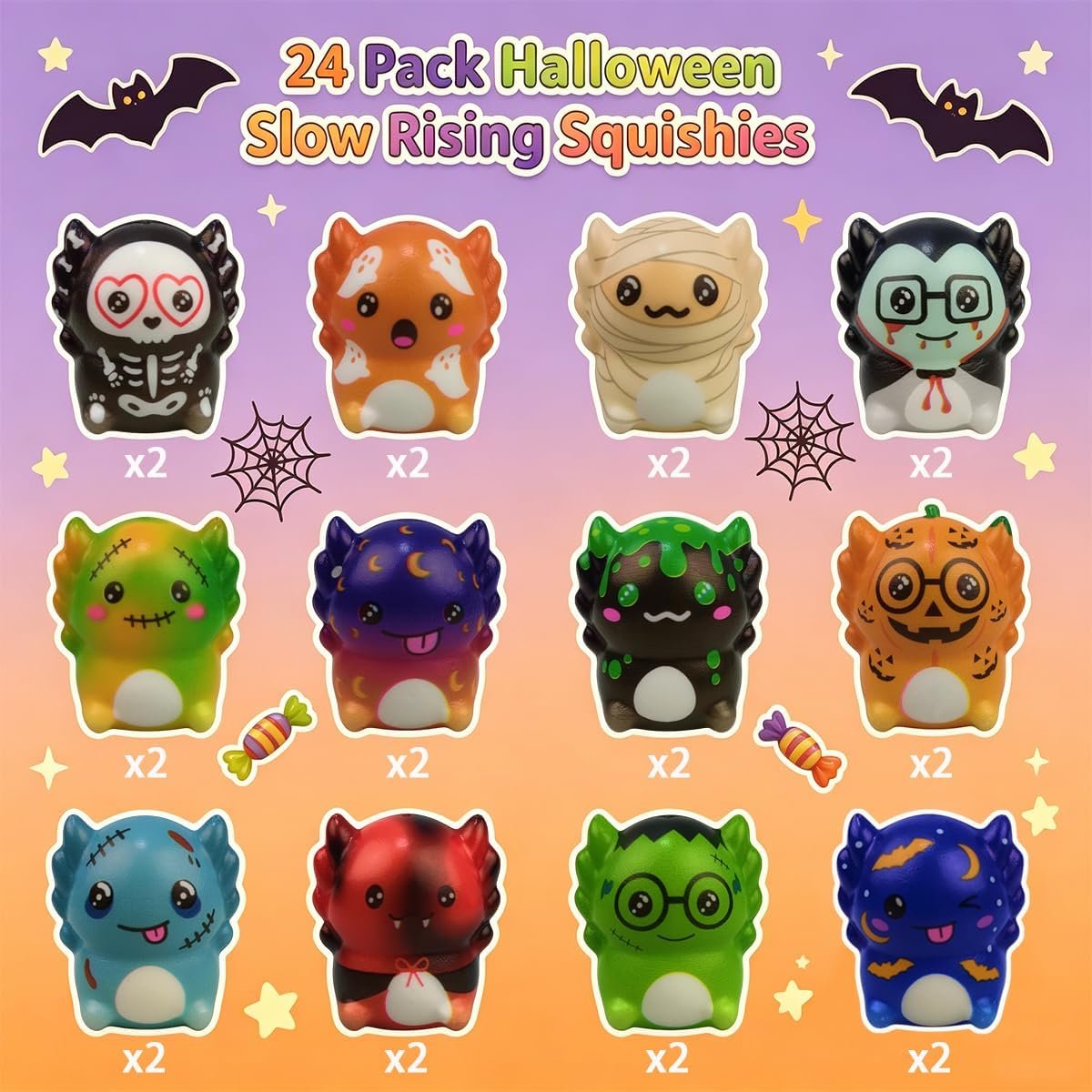 24 Pack Halloween Slow Rising Squishies Squishy Toys for Kids Boys Girls Halloween Party Favors Halloween Treat Bags Gifts Stress Relief - Image 2