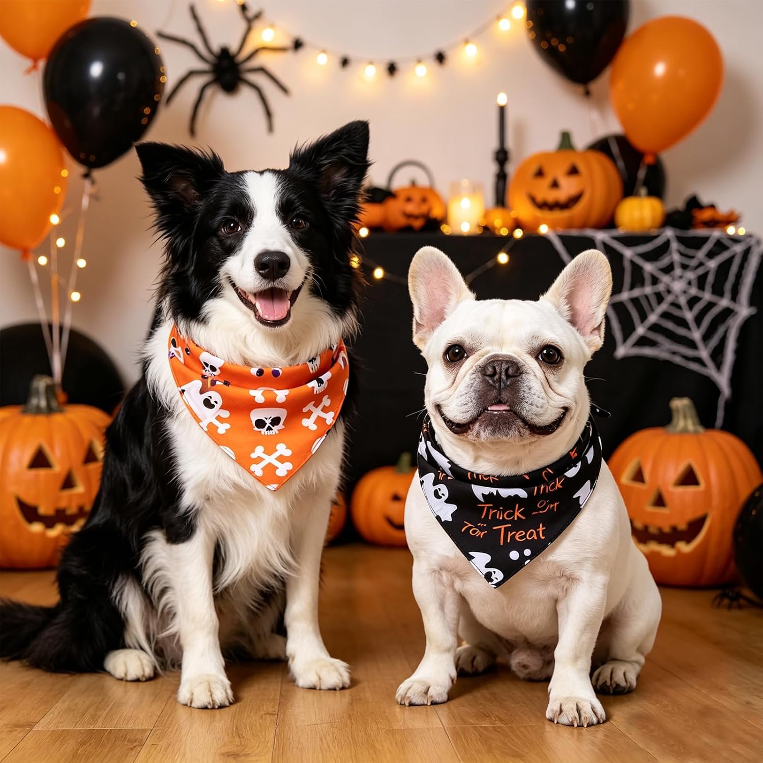 PAWCHIE Dog Halloween Bandanas 4 Pack, Reversible Pumpkin Dogs Scarf Bibs, Dog Holiday Costume Set with Two Adjustable Snaps, Multiple Halloween-Themed Patterns for Dogs Puppy, Cats, Pets - Image 2