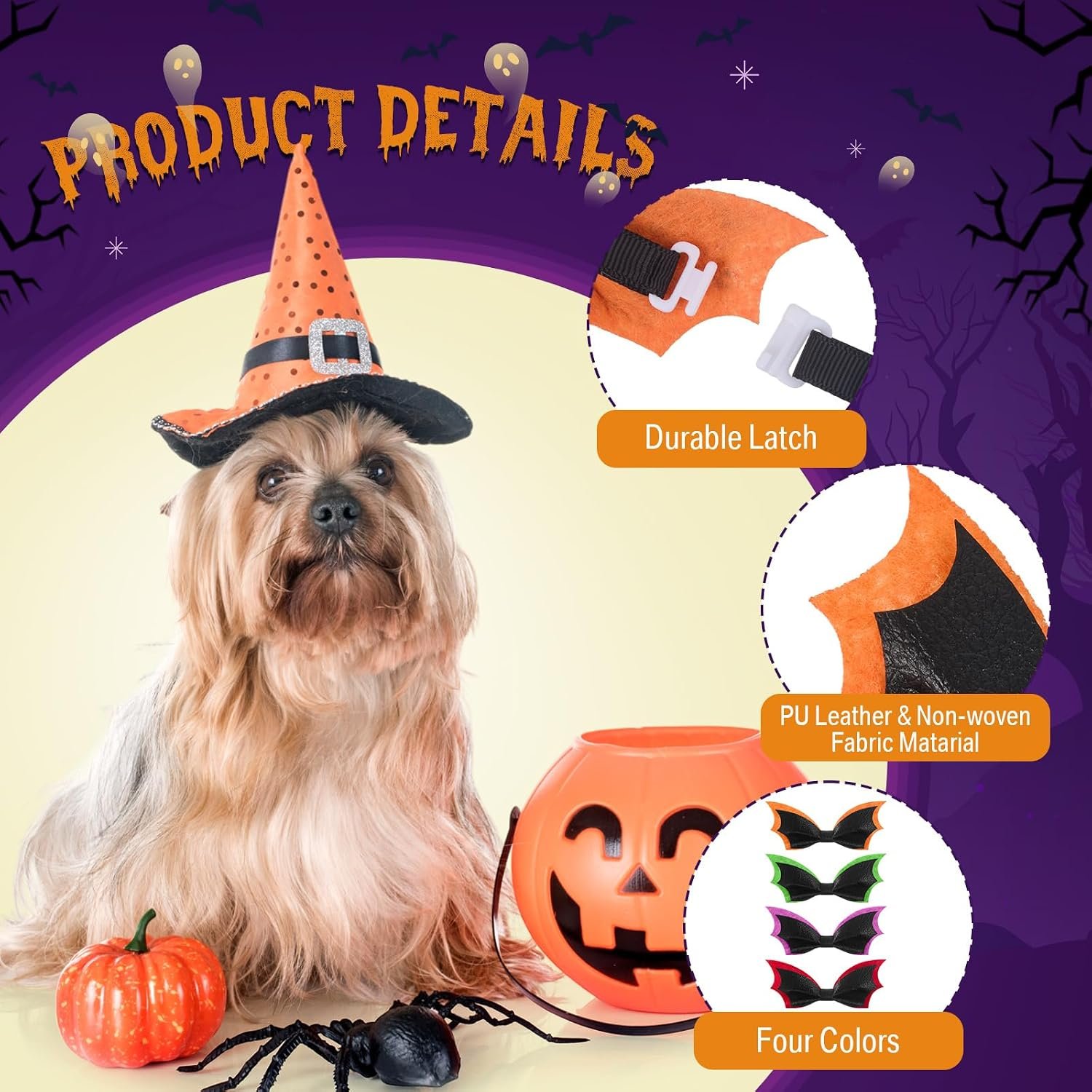 Talltalk 24 Pcs Halloween Dog Collars Bat Bowties Adjustable Multicolor - Image 3