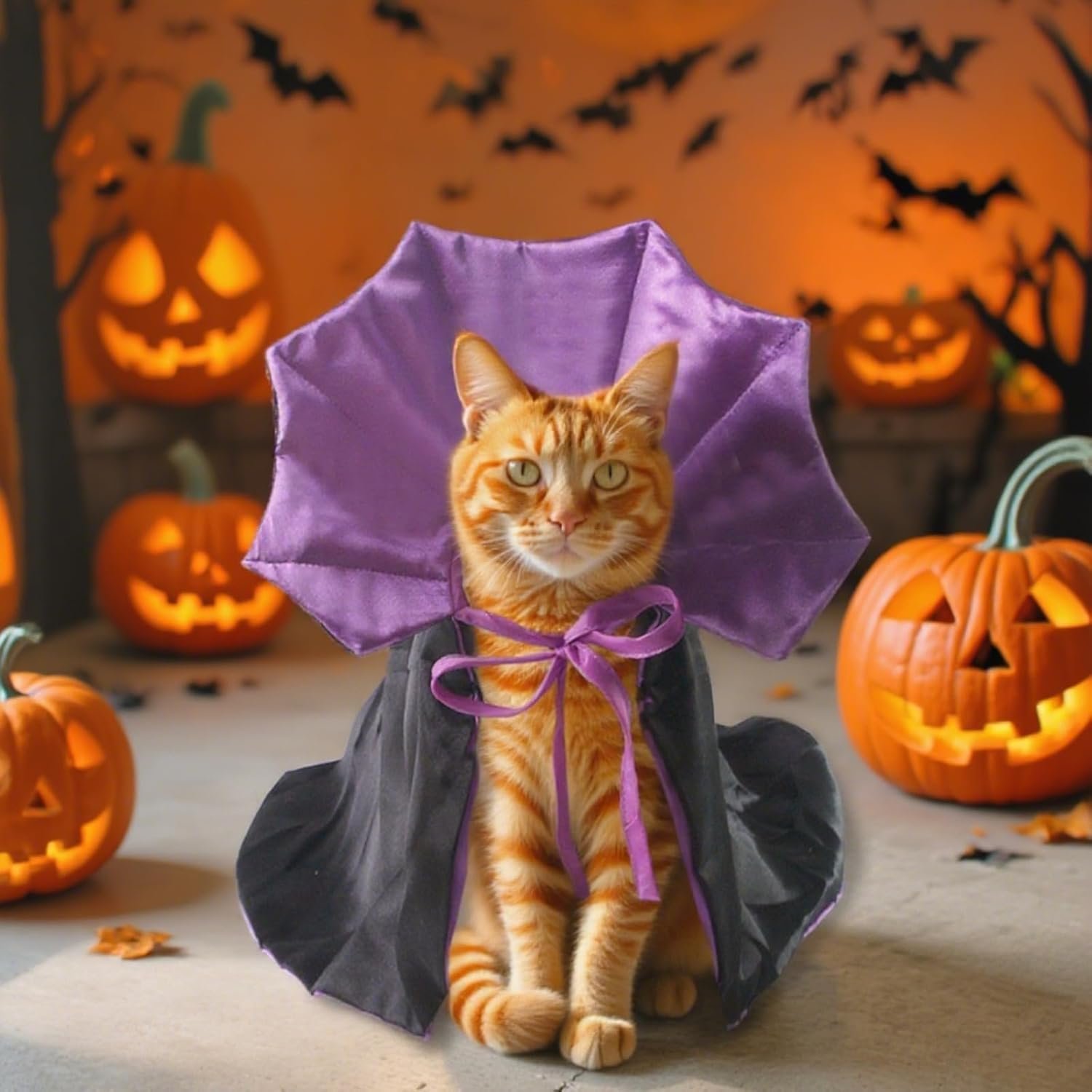 Qiansail Cat Cape Vampire Cloak Halloween Dog Costume Pet Cosplay Apparel Outfit Decor Accessories for Puppy Kitten, Black and Purple, Polyester, Adjustable 7-19 Inches - Image 9