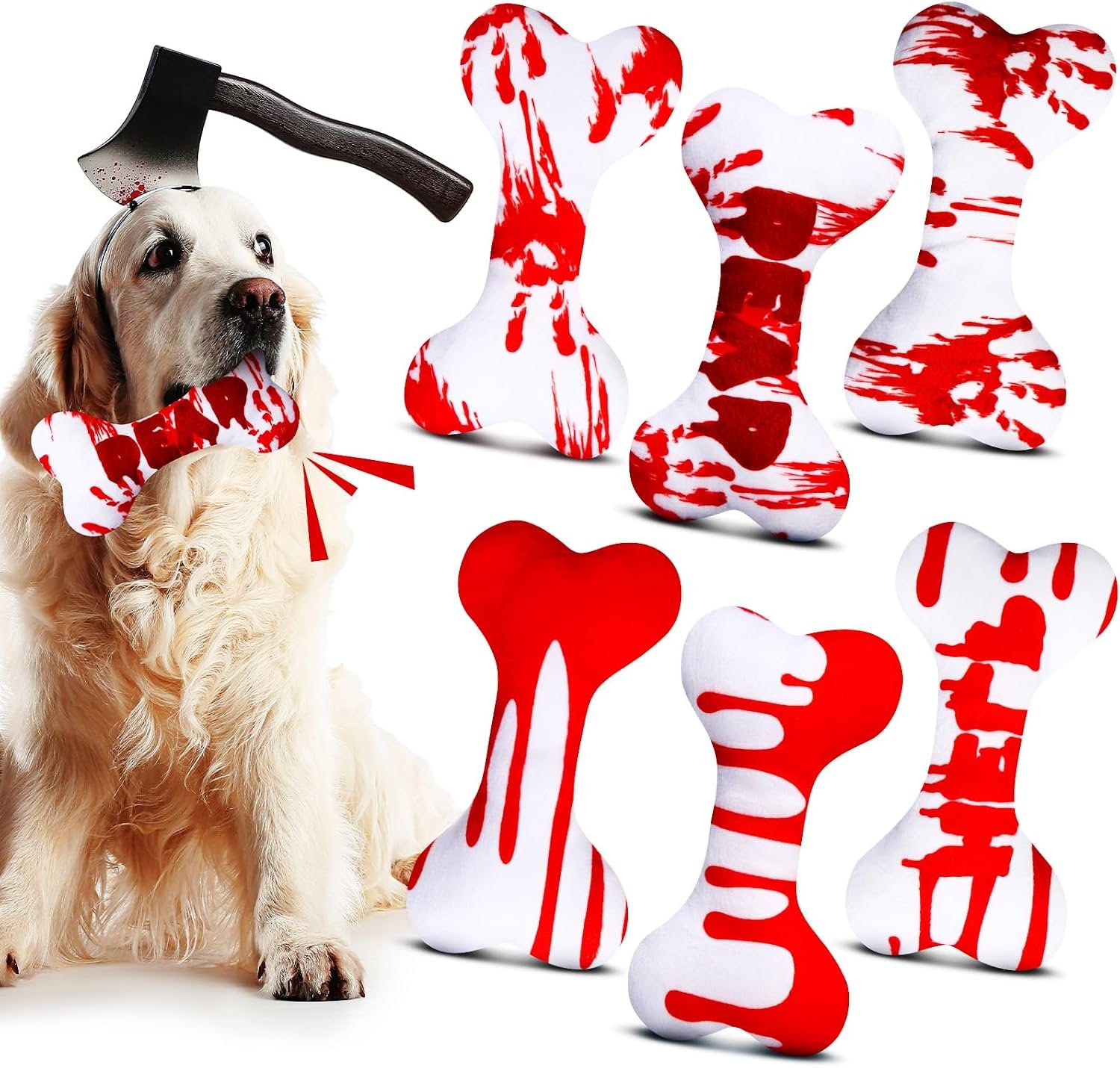 6 Pcs Halloween Dog Toys Bone Shape...