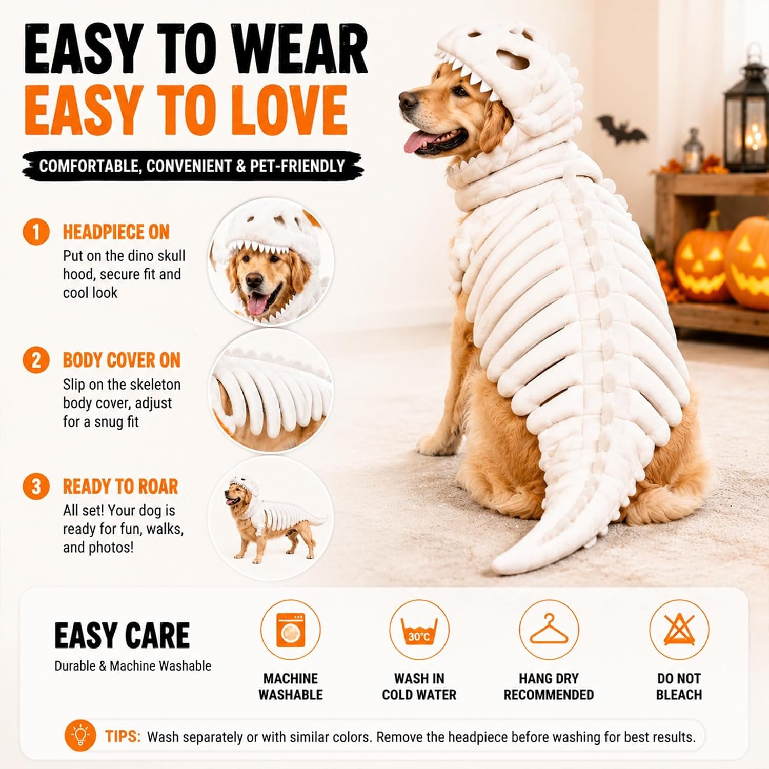 Dog Dinosaur Costume, Glow in the Dark Dinosaur Halloween Costume for Dogs (47.2inch(Big Dog)) - Image 7